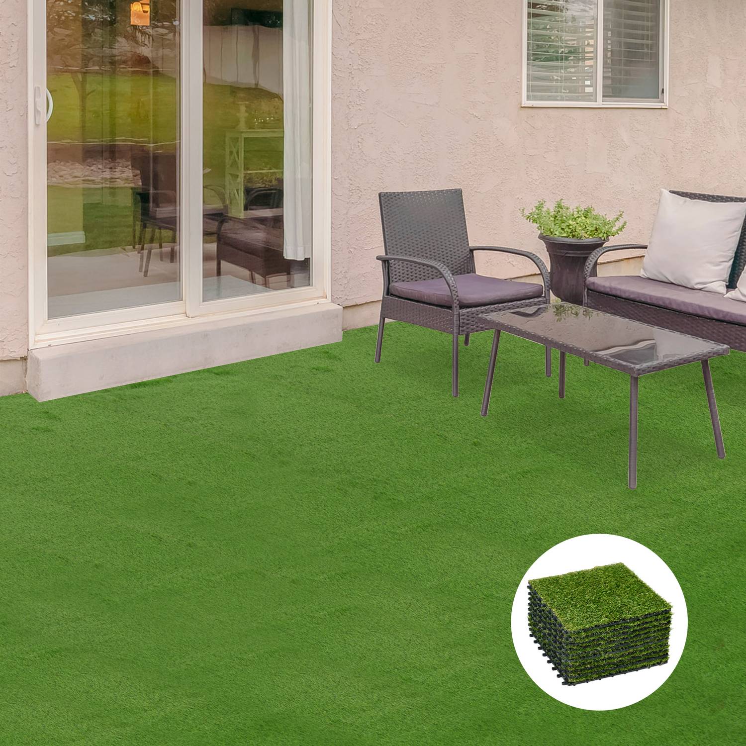 Konstgräsmatta, 10-pack – 25 mm, 30x30 cm, mörkgrön