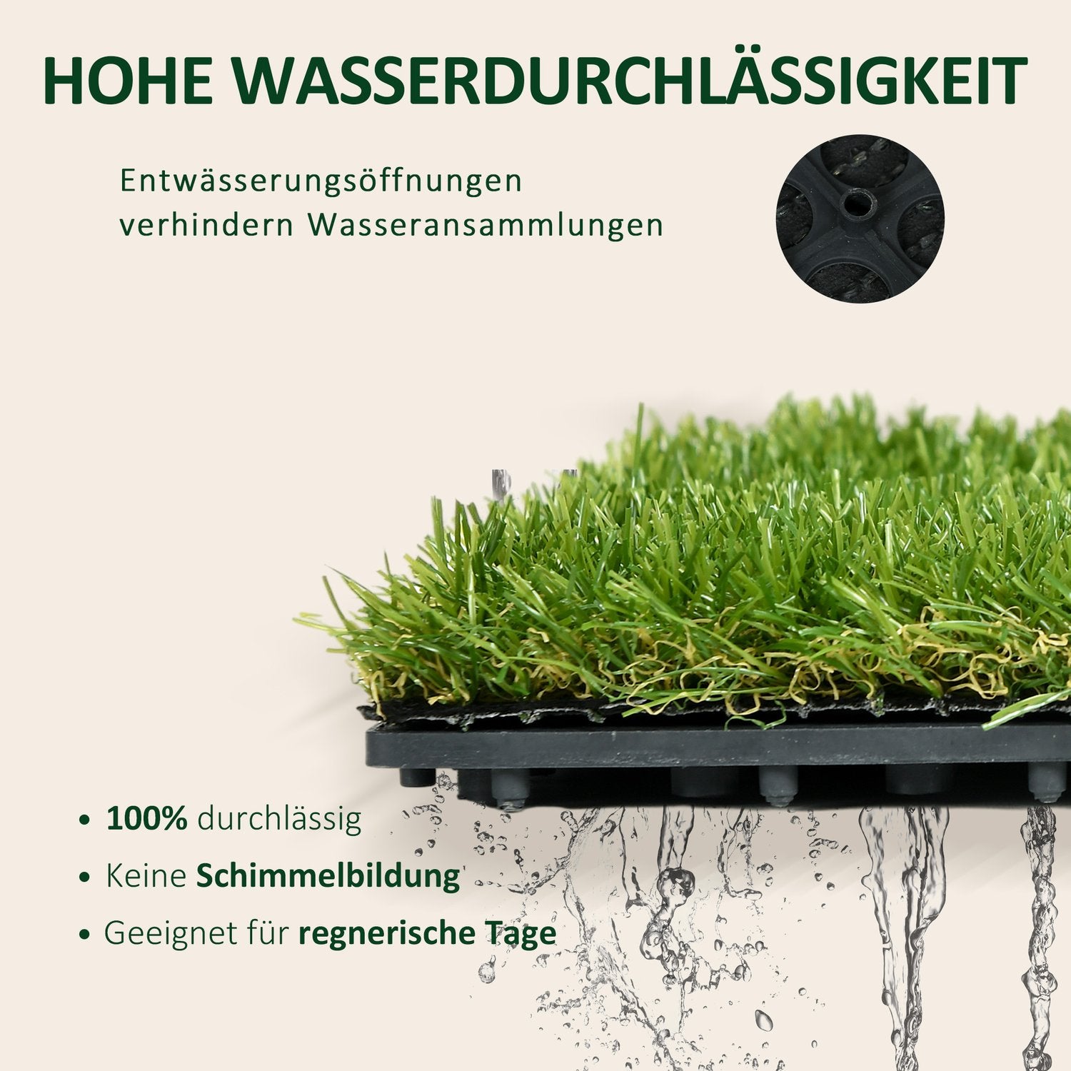 Konstgräsmatta, 10-pack – 25 mm, 30x30 cm, mörkgrön