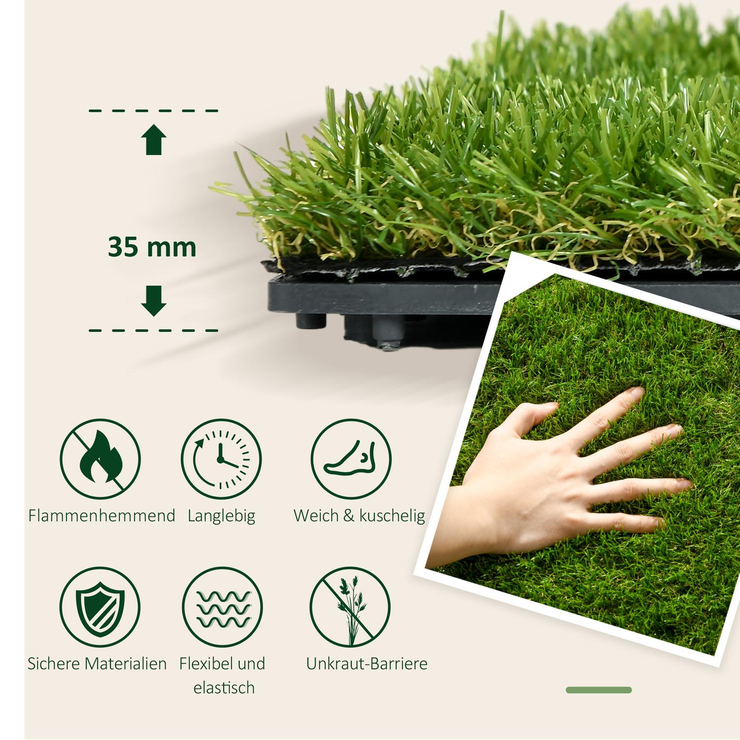 Konstgräsmatta, 10-pack – 25 mm, 30x30 cm, mörkgrön