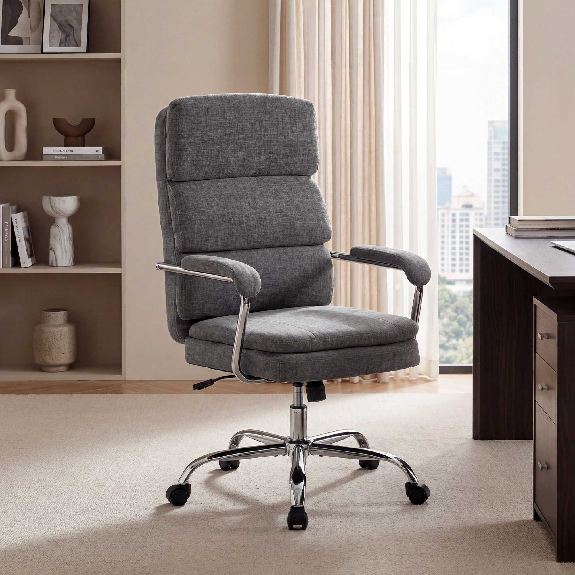 Kontorsstol, Höjdjusterbar 360 graders vridbar, Grå Chenille