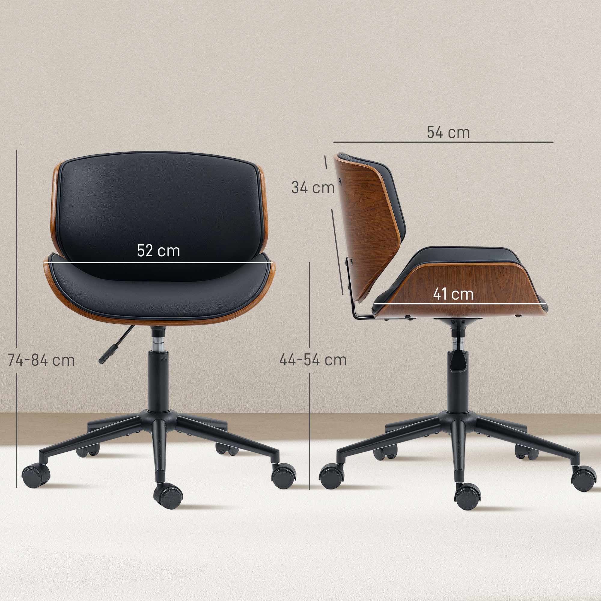 Kontorsstol i konstläder, modern design, ergonomisk, svart