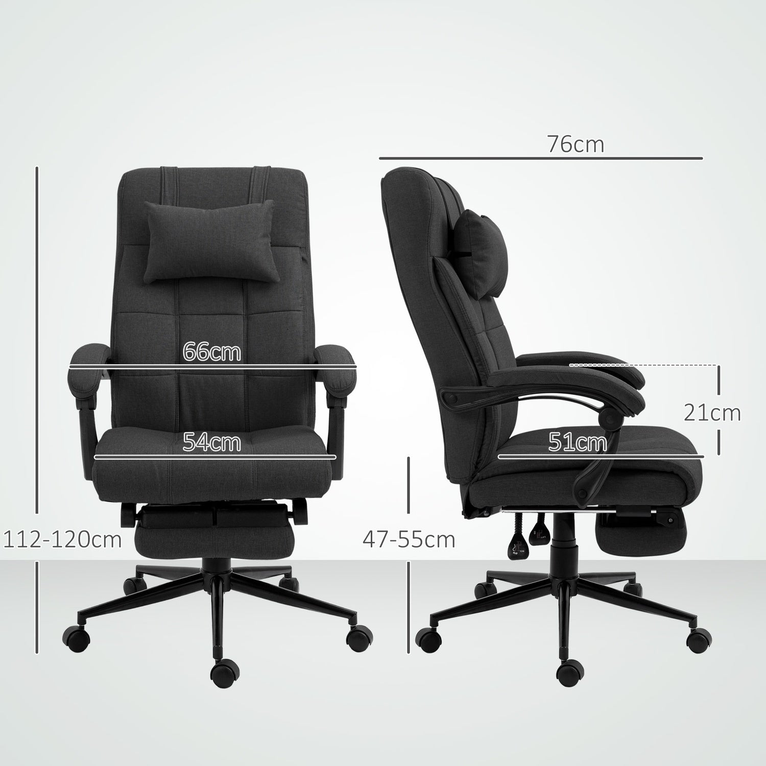Kontorsstol med fotstöd, ergonomisk snurrstol, svart