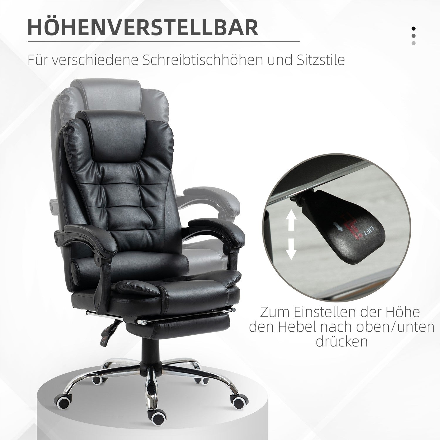 Kontorsstol med fotstöd, justerbart ryggstöd, svart