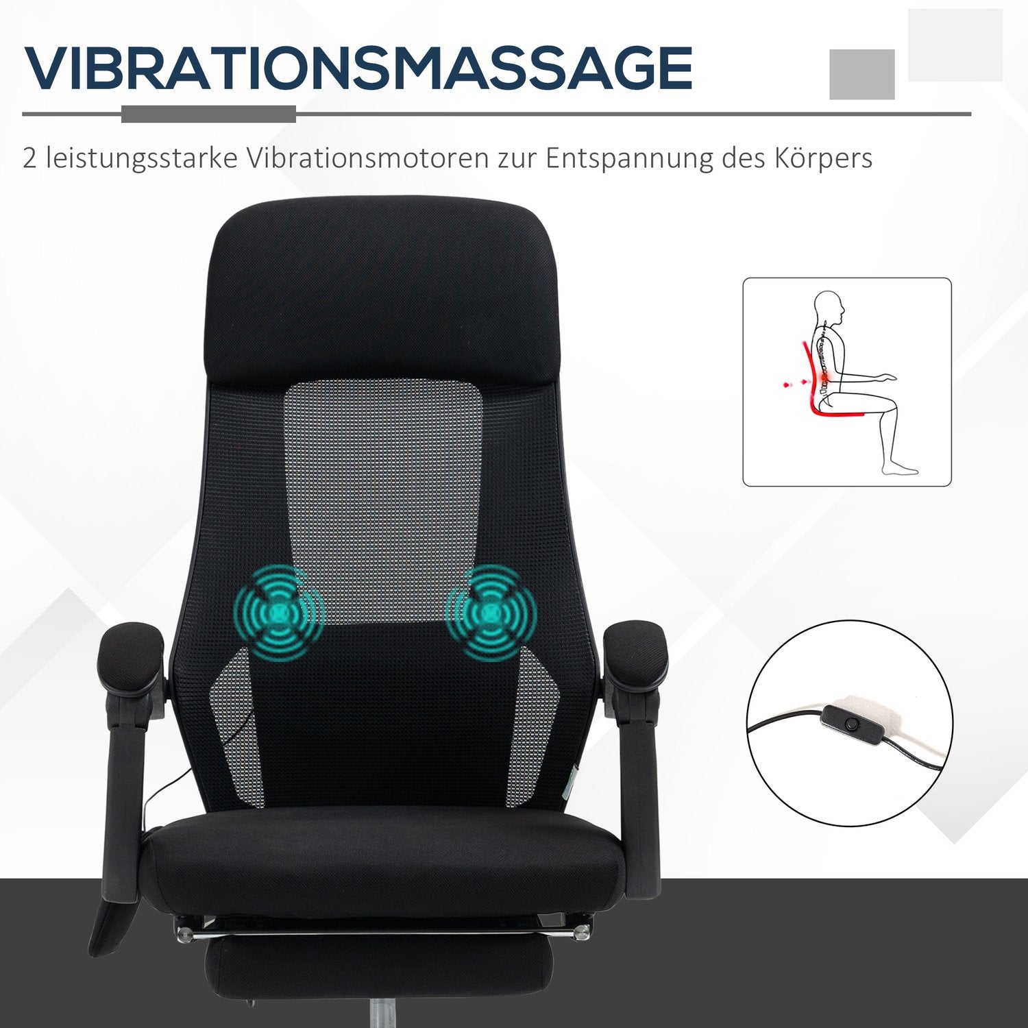 Kontorsstol med massage, lutning och fotstöd – Meshtyg