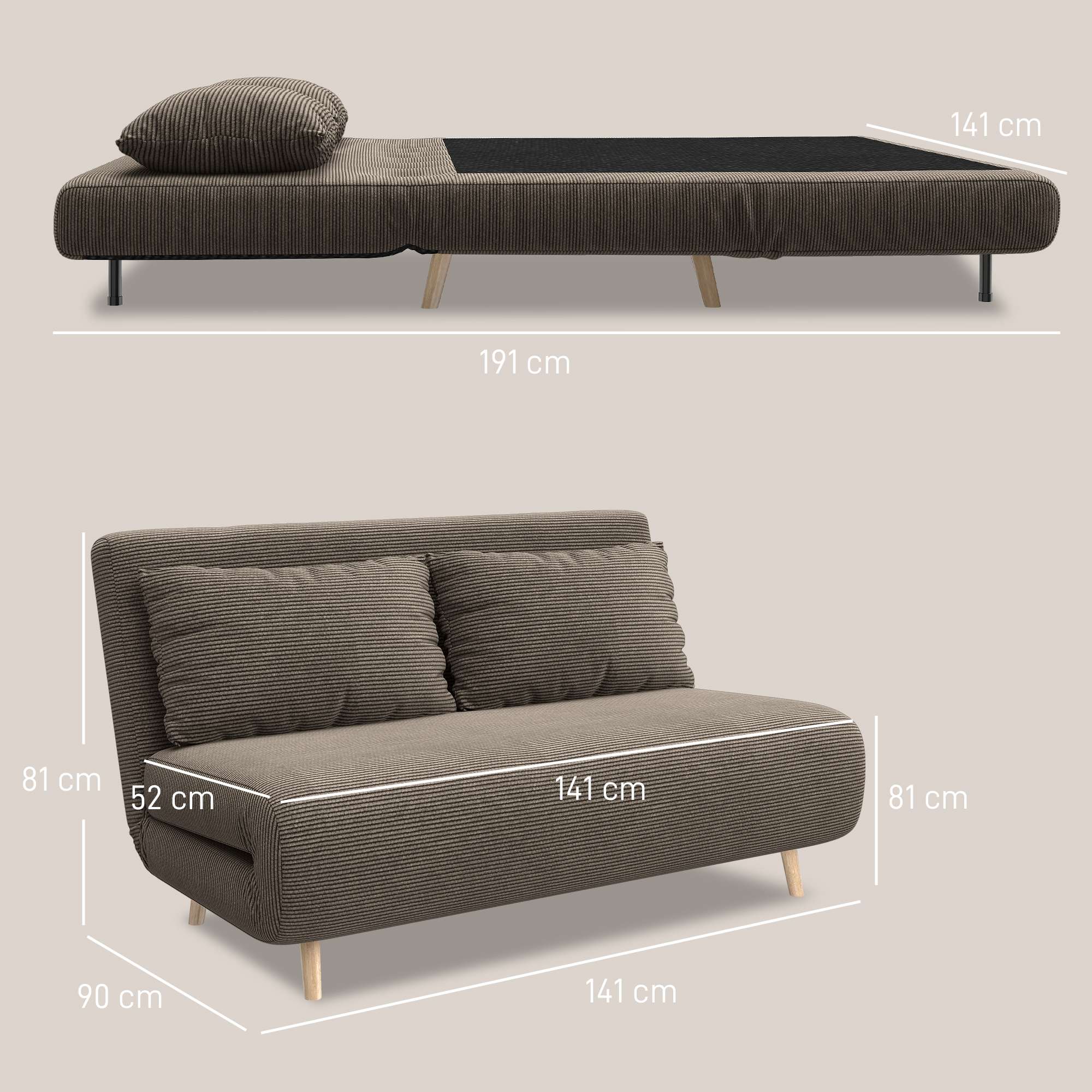 Konvertibel bäddsoffa, justerbart ryggstöd, manchester, 120 kg kapacitet