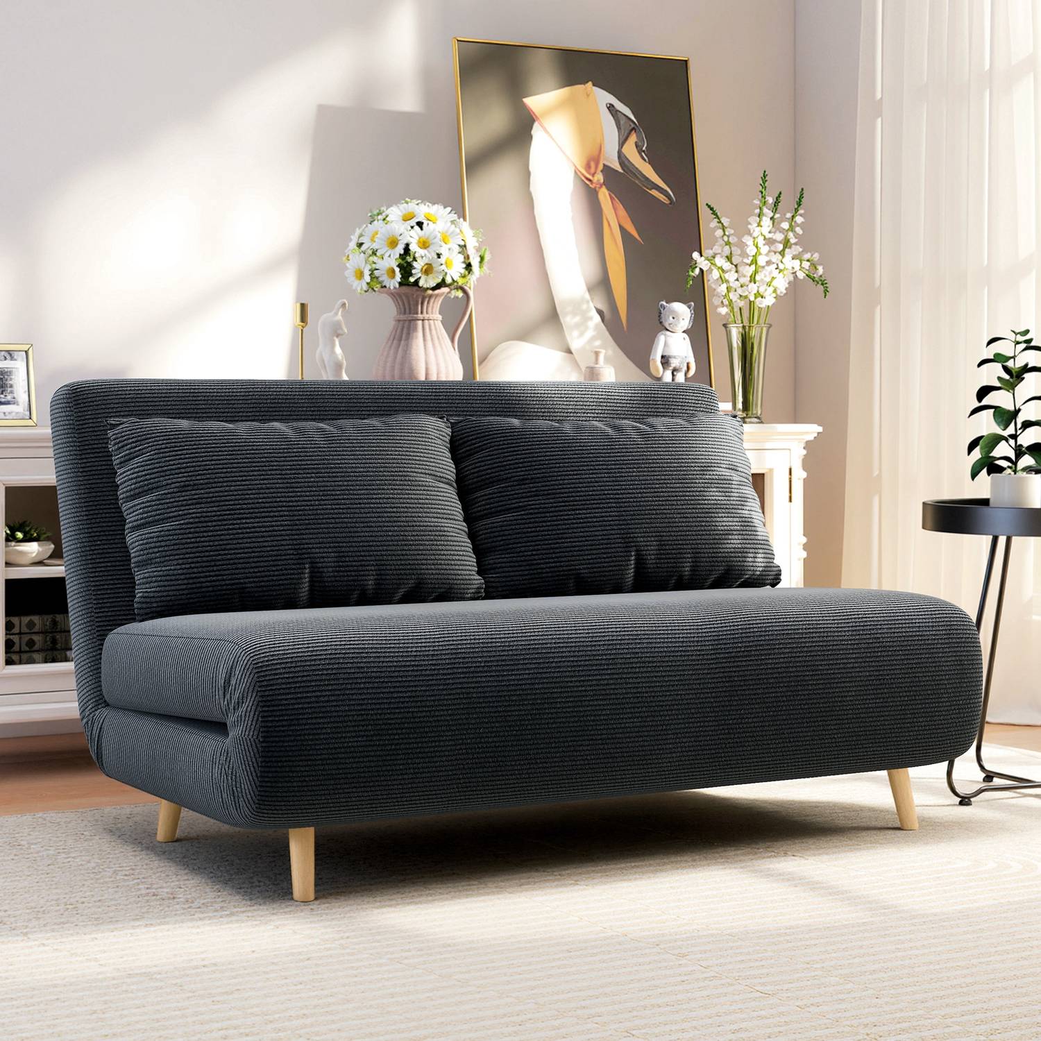 Konvertibel bäddsoffa, justerbart ryggstöd, mörkgrå, 141x90x81 cm