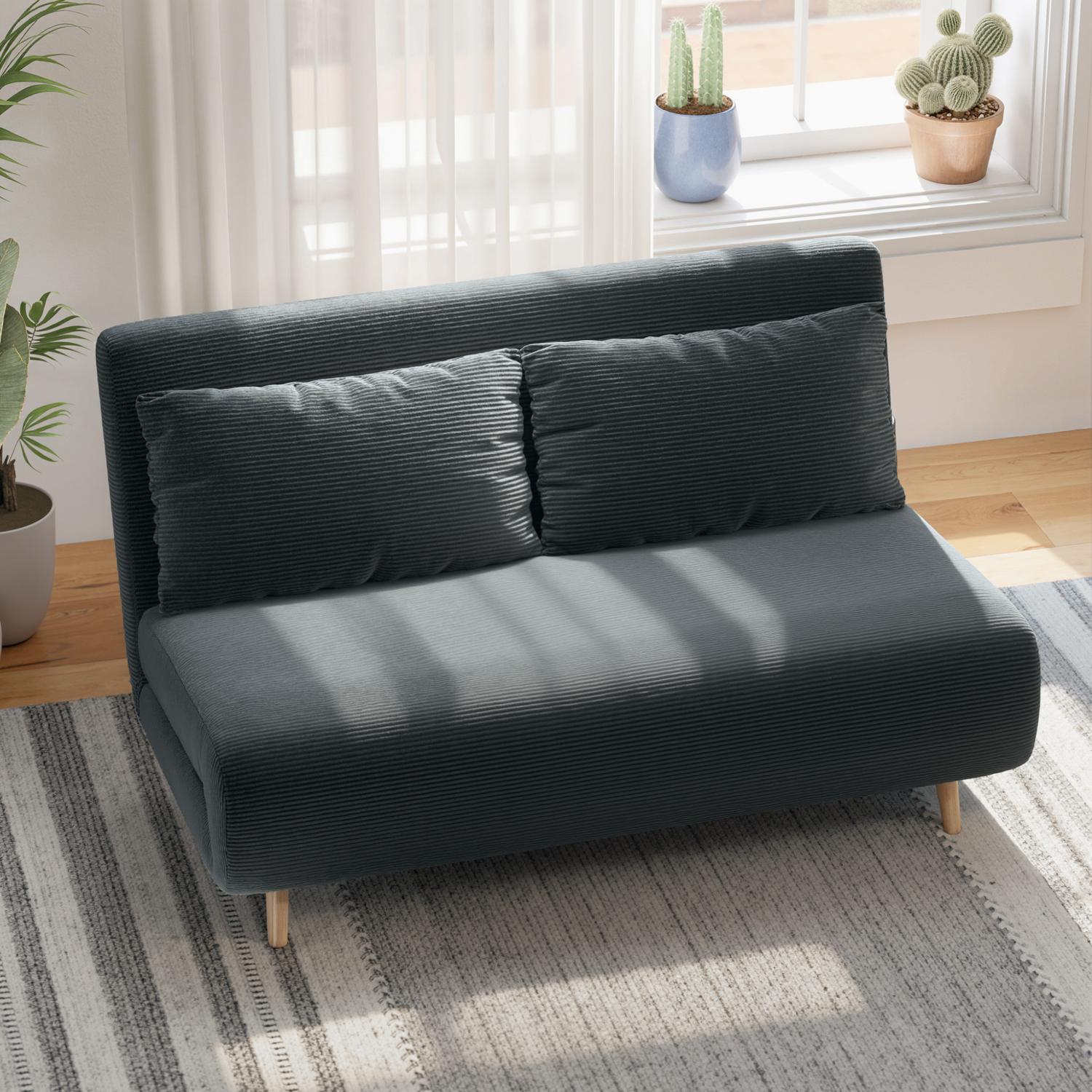 Konvertibel bäddsoffa, justerbart ryggstöd, mörkgrå, 141x90x81 cm