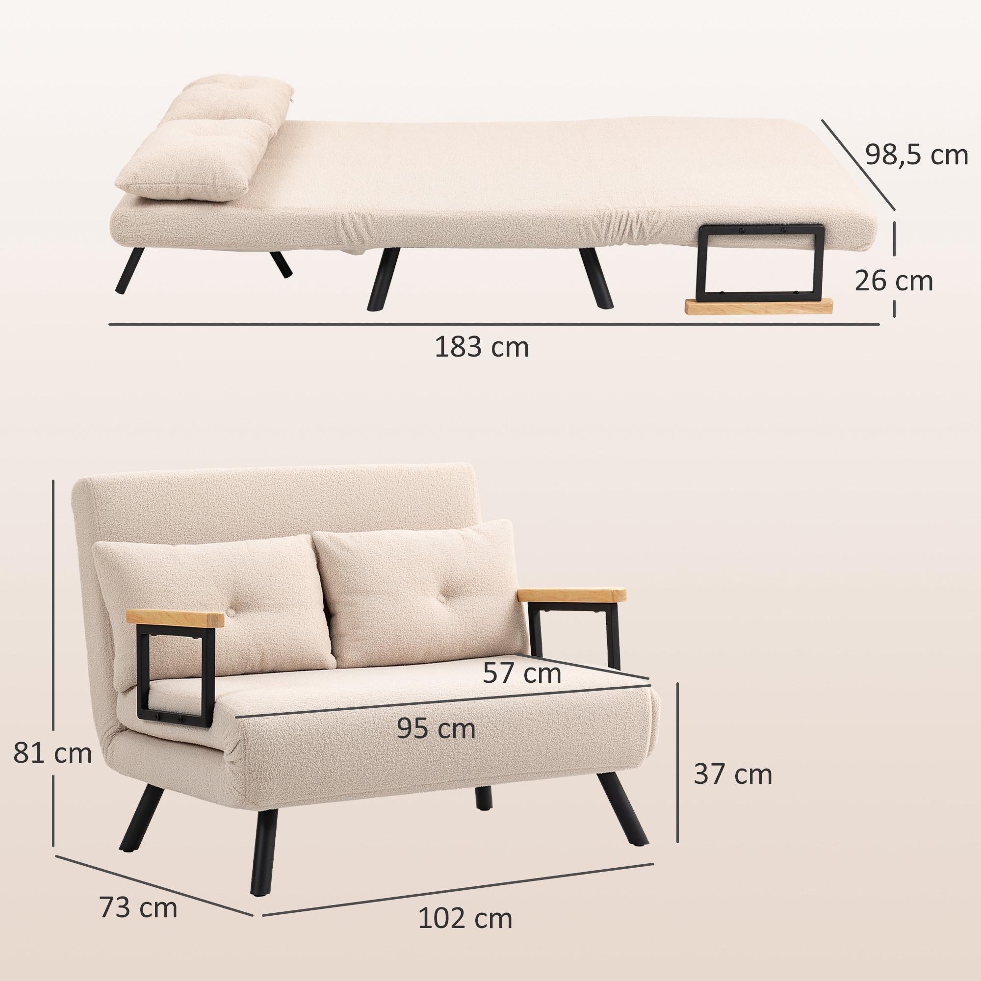 Konvertibel sammetsbäddsoffa med kuddar, beige