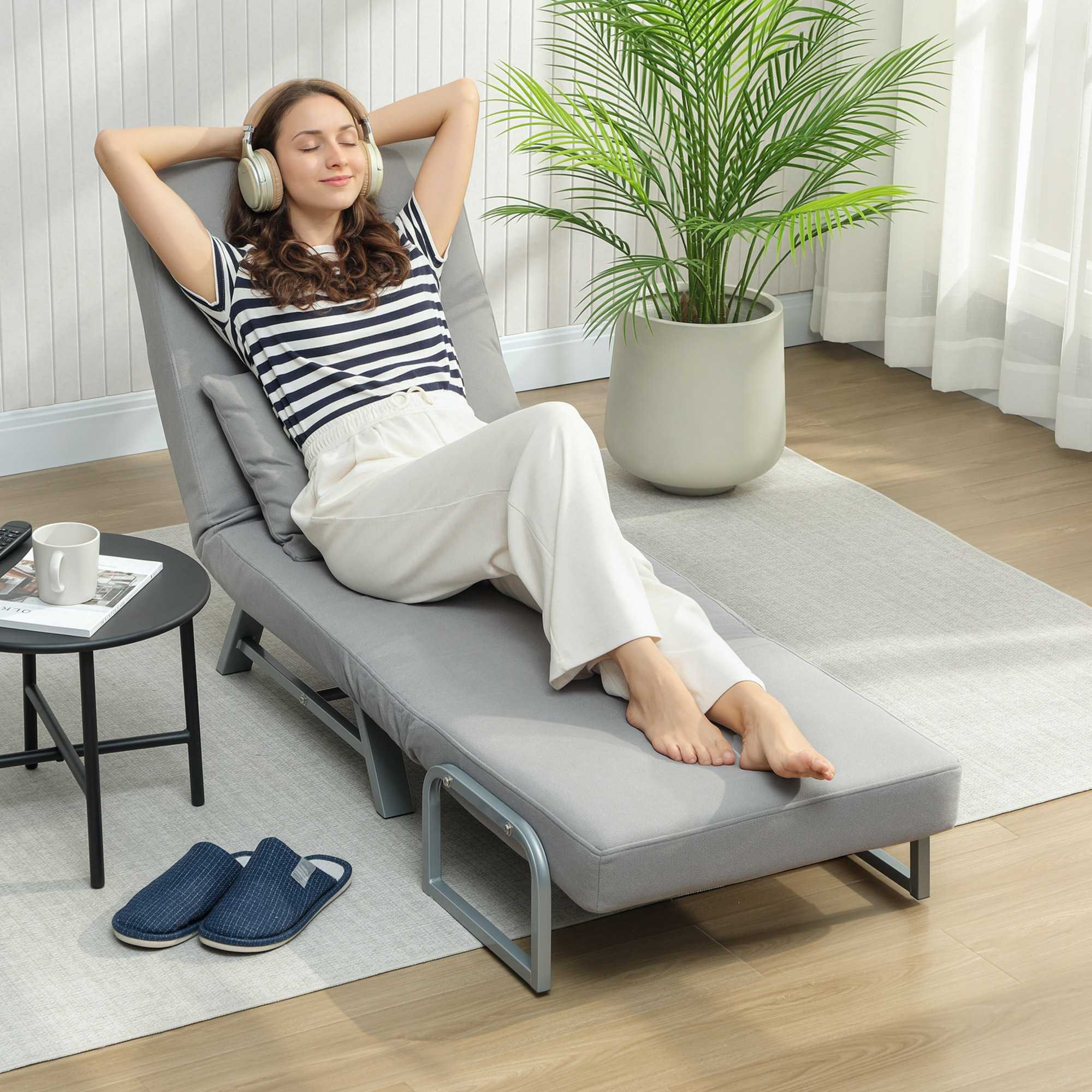 Konvertibel sovfåtölj, ergonomisk, ljusgrått tyg