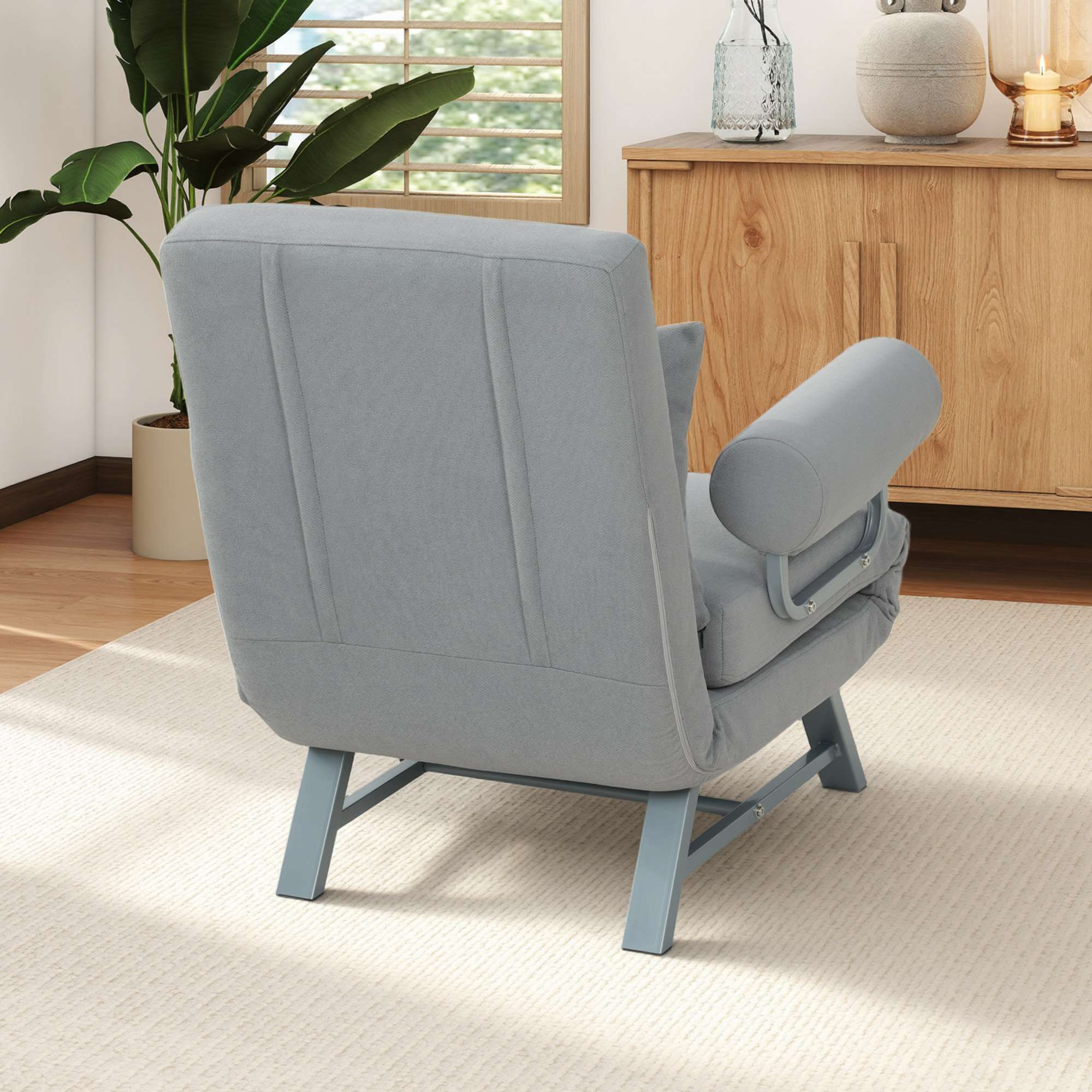 Konvertibel sovfåtölj, ergonomisk, ljusgrått tyg