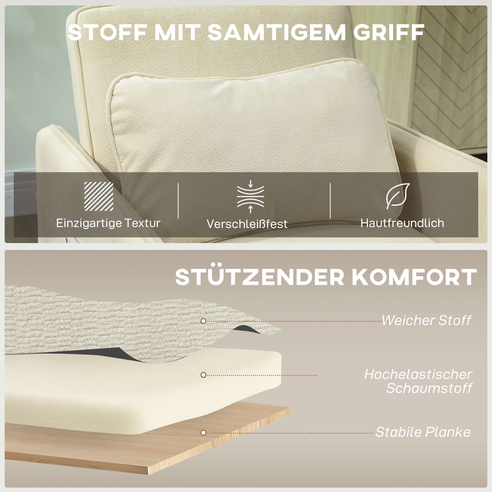Konvertibel sovfåtölj, skumstoppning, beige tyg