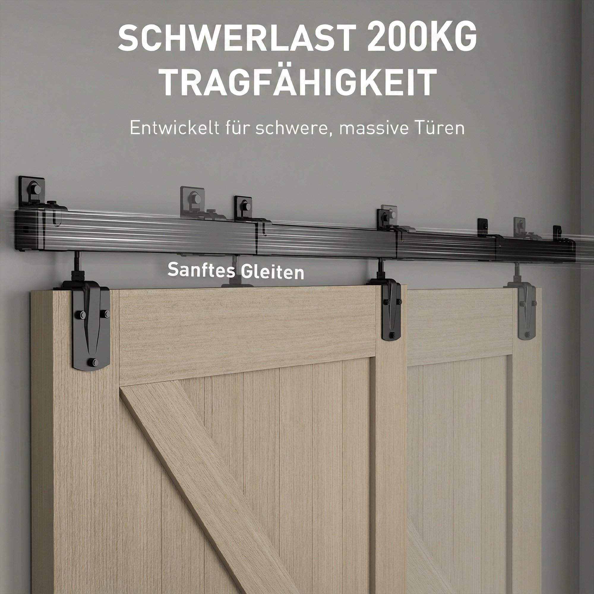 Kraftigt skjutdörrsbeslagset, 244 cm svart stål