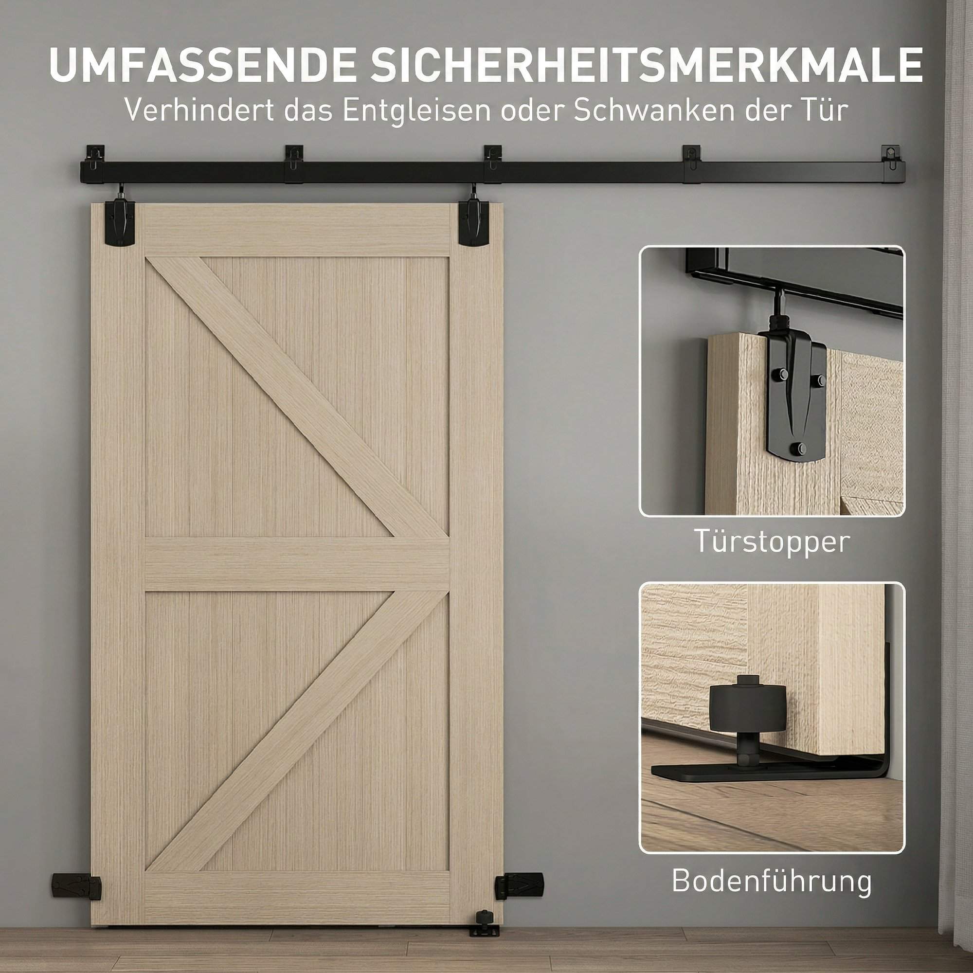 Kraftigt skjutdörrsbeslagset, 244 cm svart stål