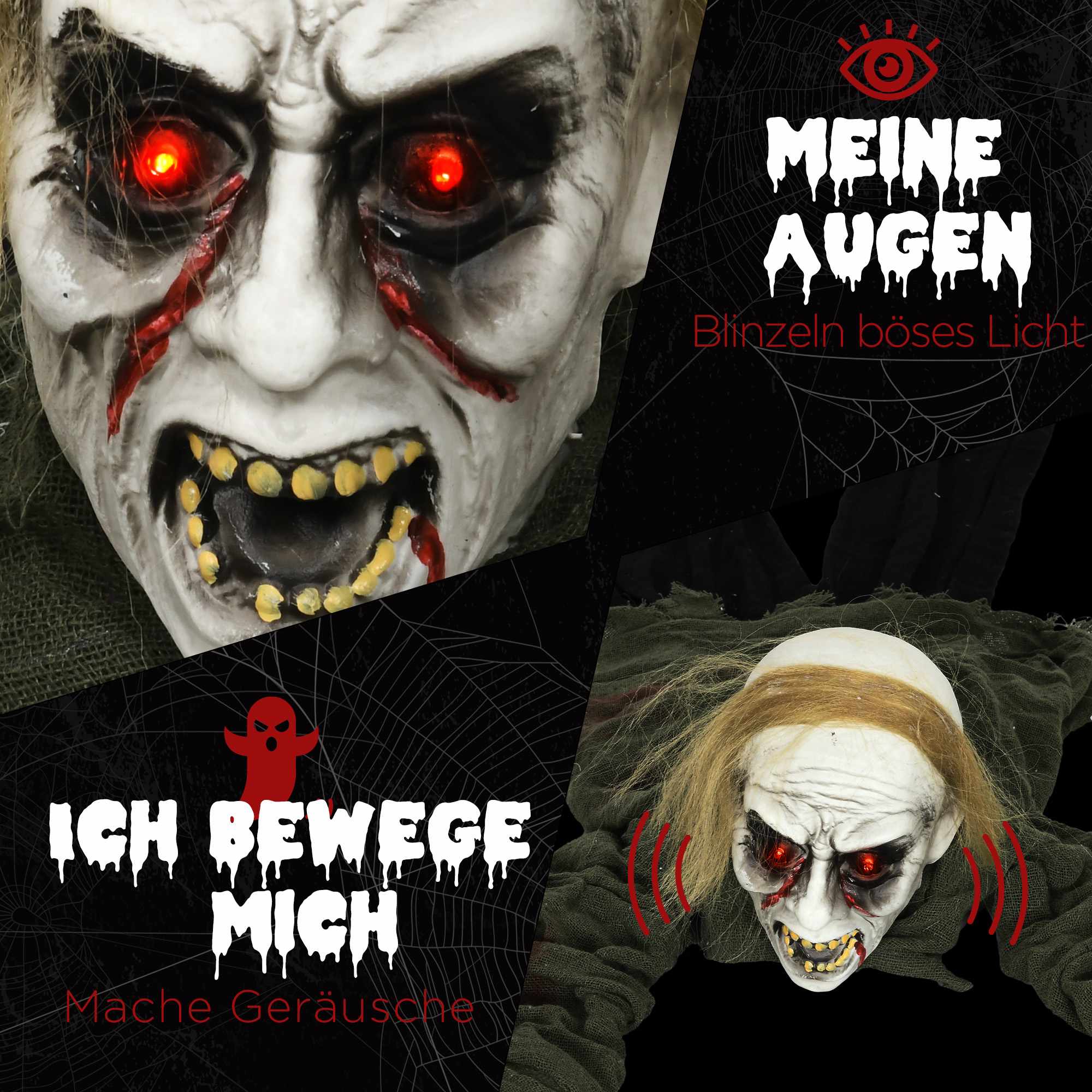 Krypande zombie Halloweendekoration med glödande ögon