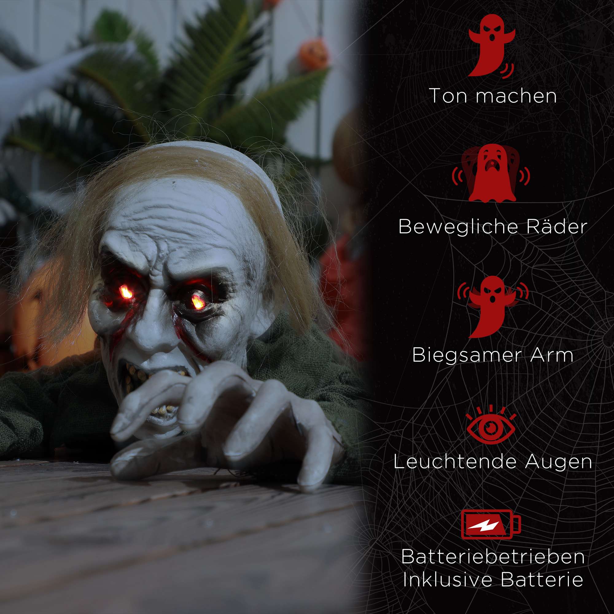 Krypande zombie Halloweendekoration med glödande ögon