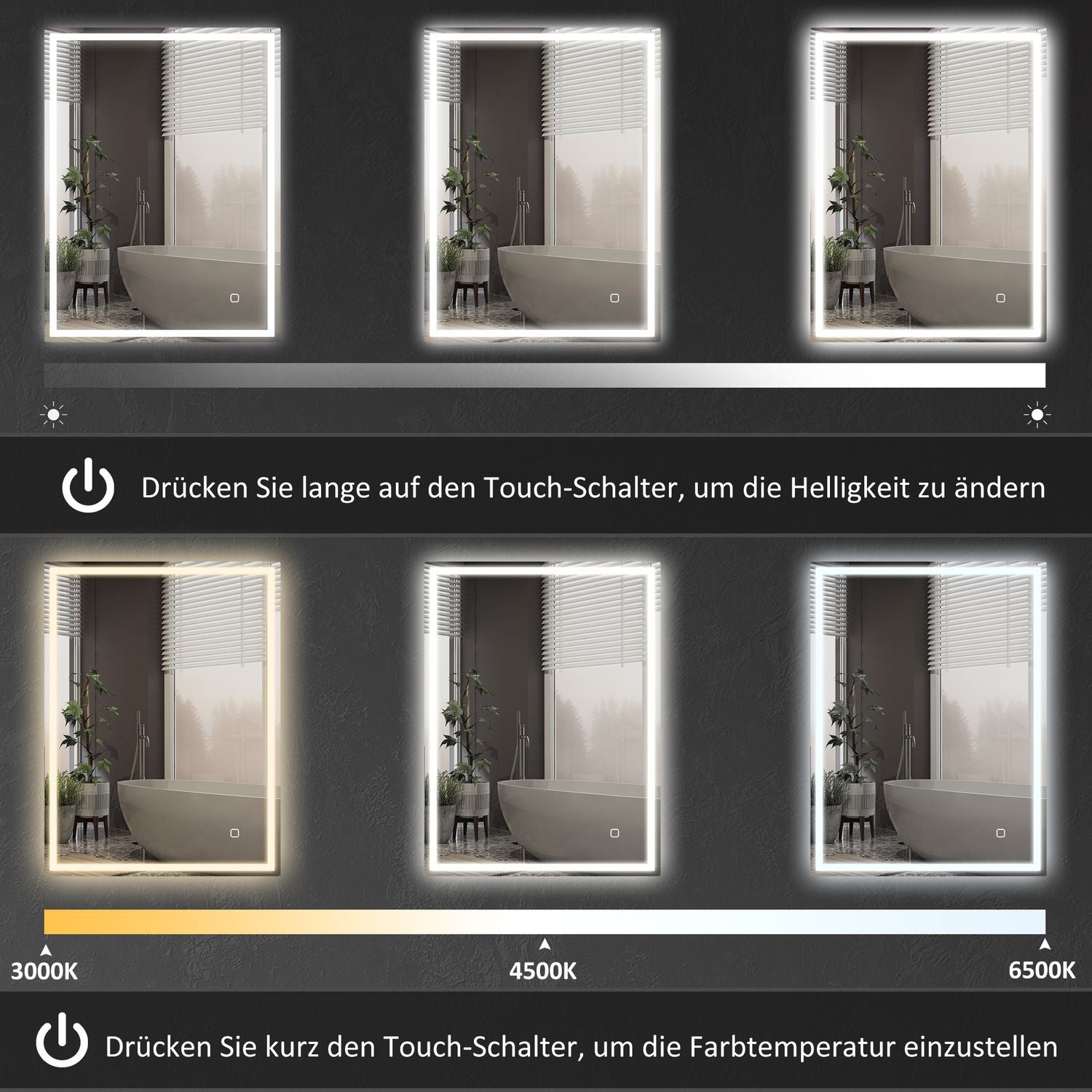 LED Badrumsspegel, 90x70 cm, immafri, Touch Switch