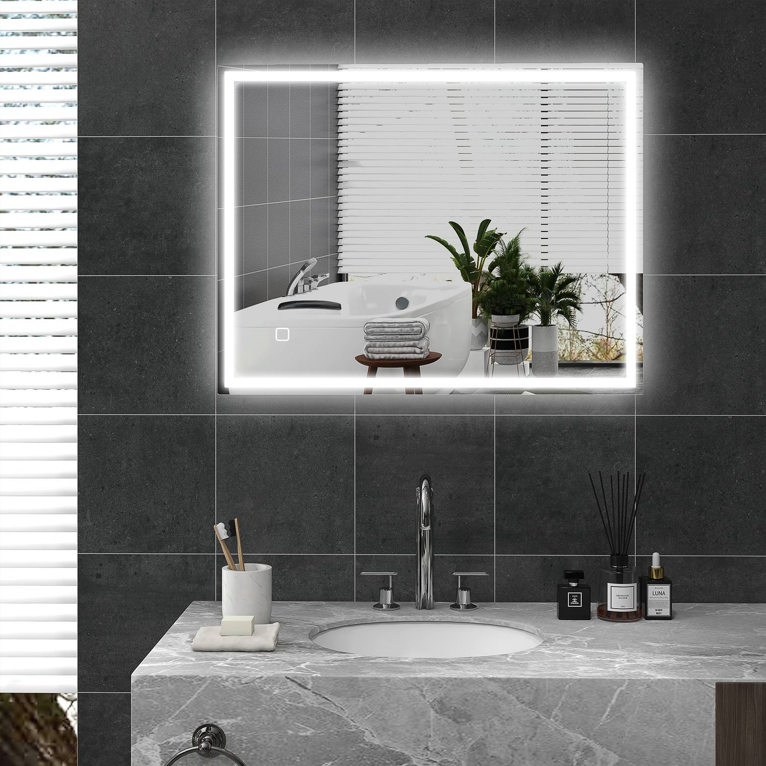 LED Badrumsspegel, 90x70 cm, immafri, Touch Switch
