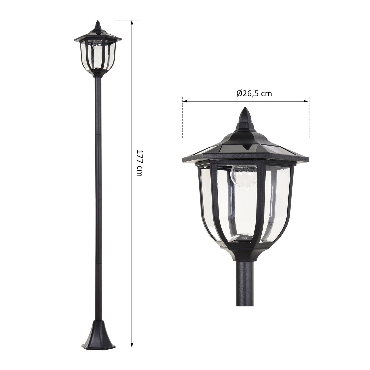 LED Solar Garden Lantern – 30/60 Lumen, Plast, Svart