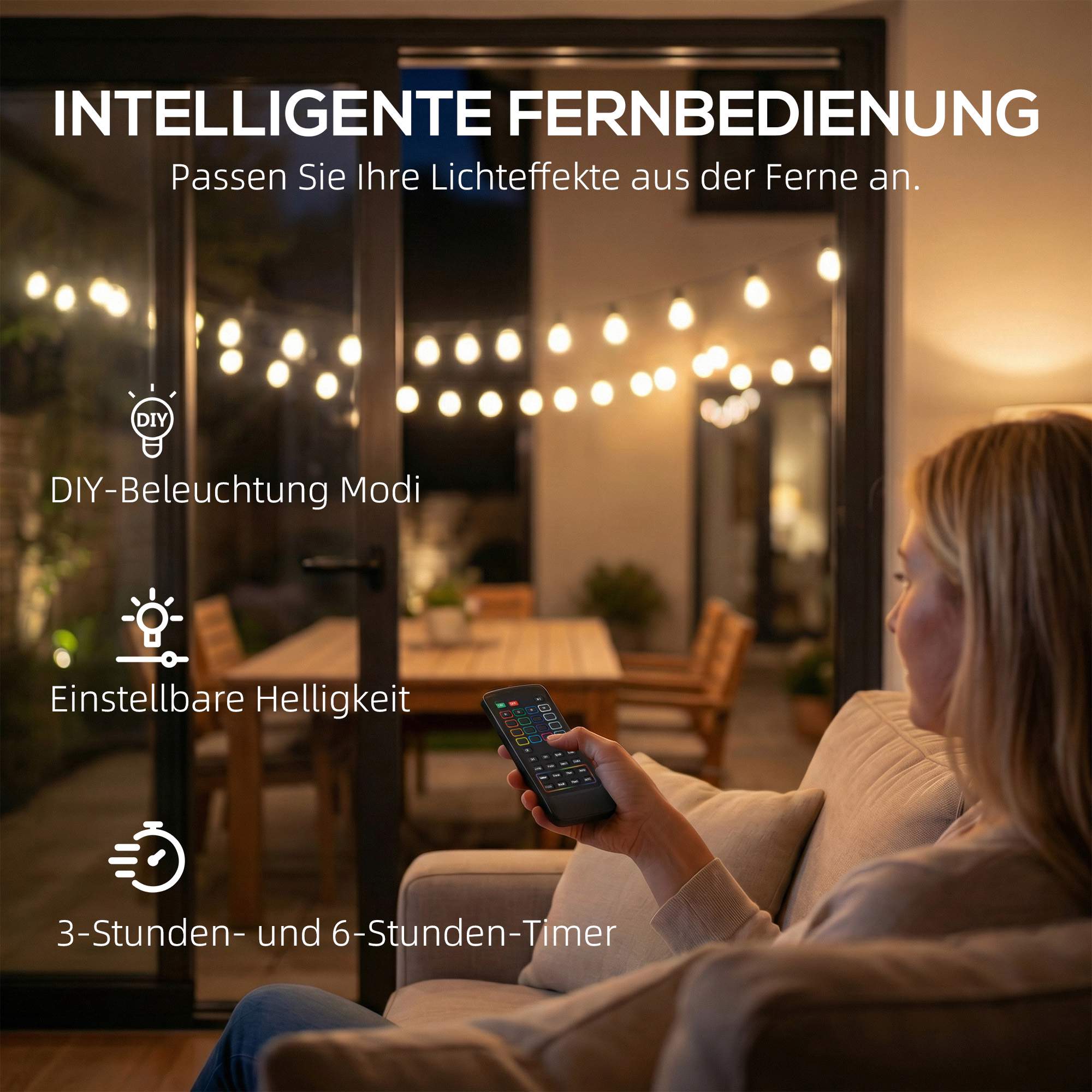 LED-gardinbelysning, RGBW, 16,8 m, Vattentät, Fjärrkontroll