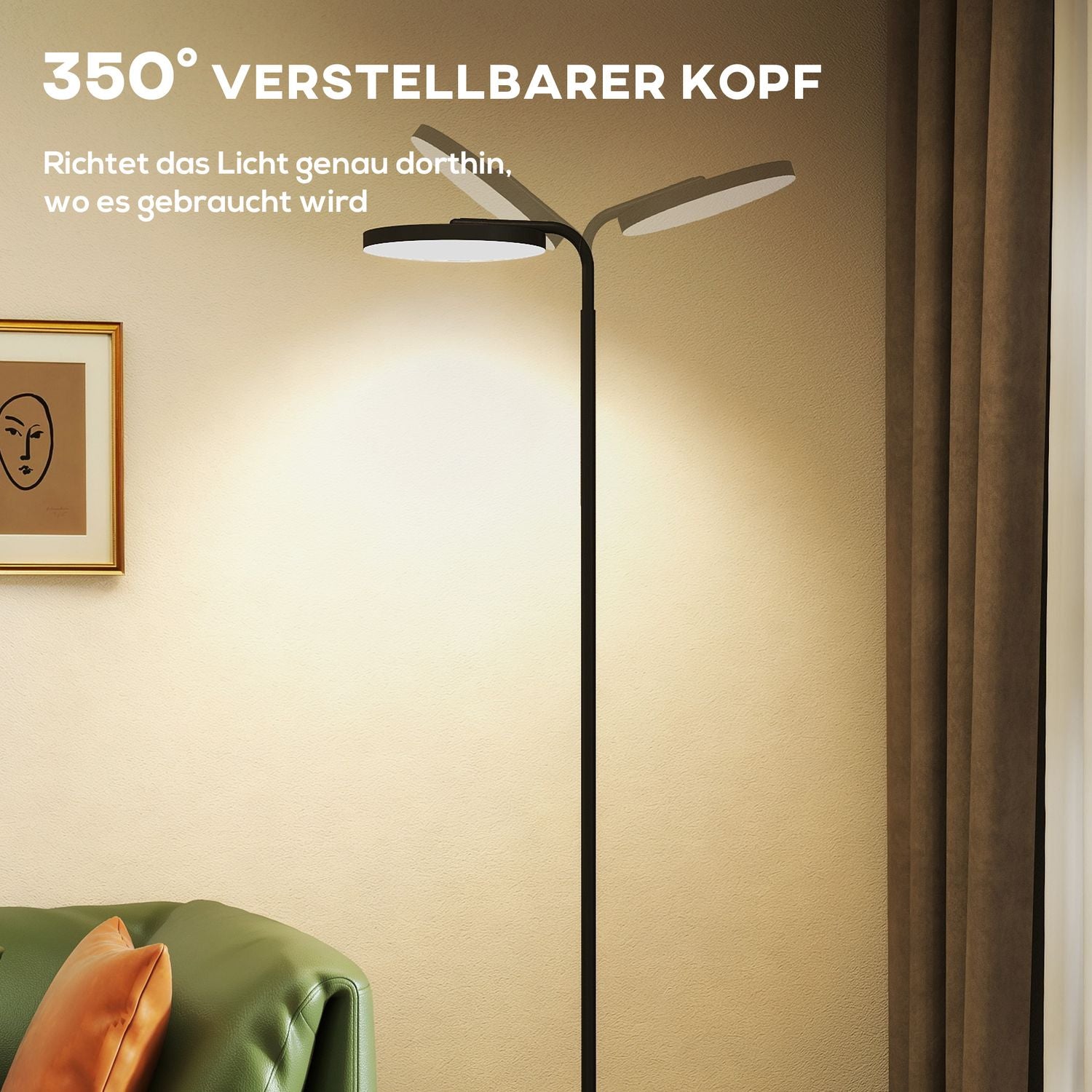 LED-golvlampa, justerbar, fjärrkontroll, svart