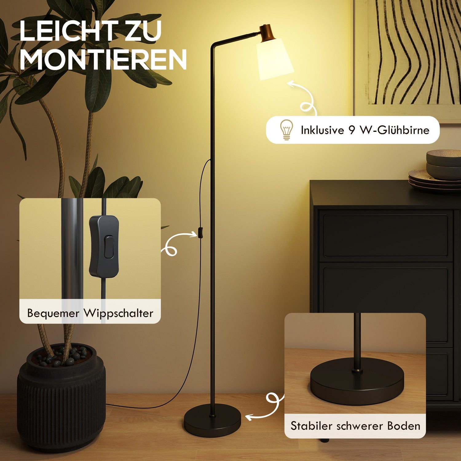 LED-golvlampa, justerbart huvud, 3 färgtemperaturer
