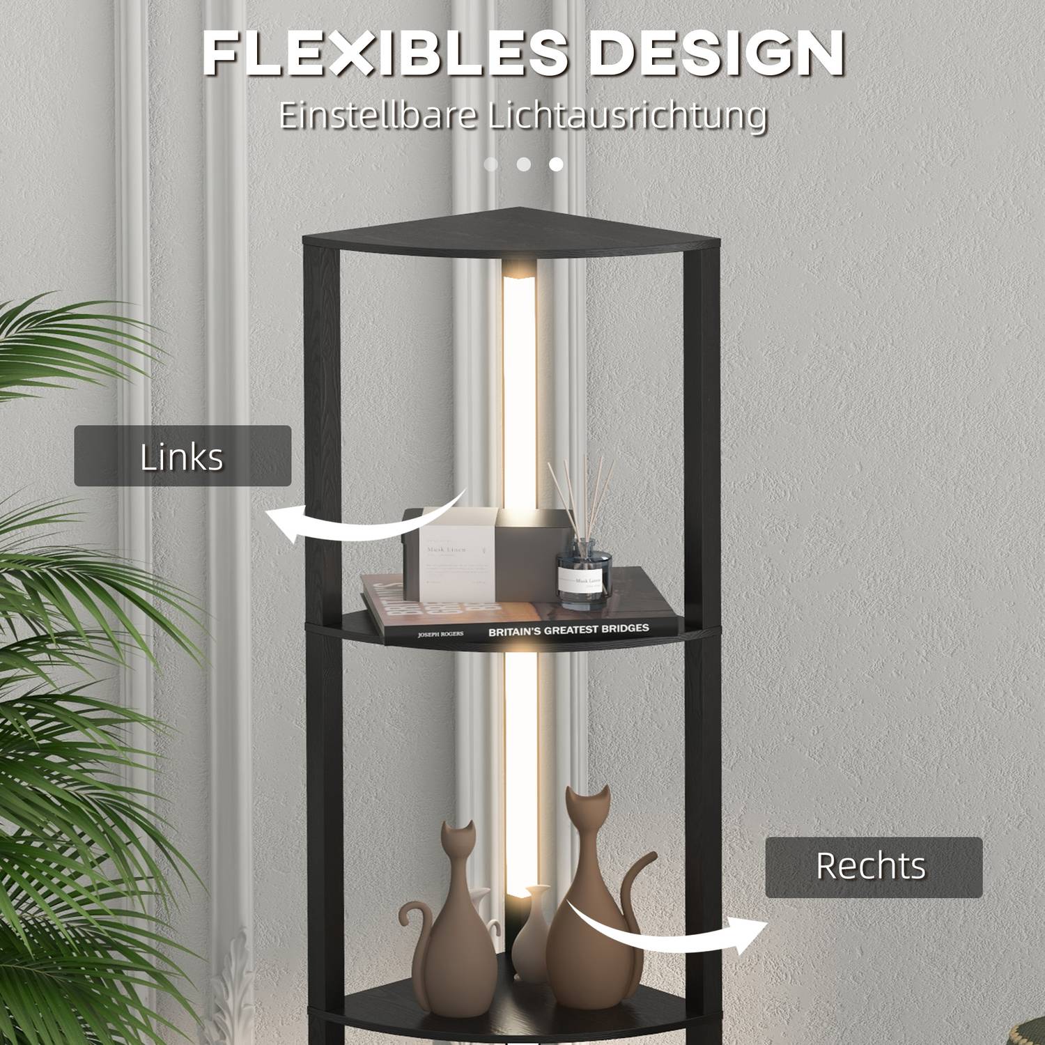 LED-golvlampa med hyllor, E27-sockel, 3 ljusfärger