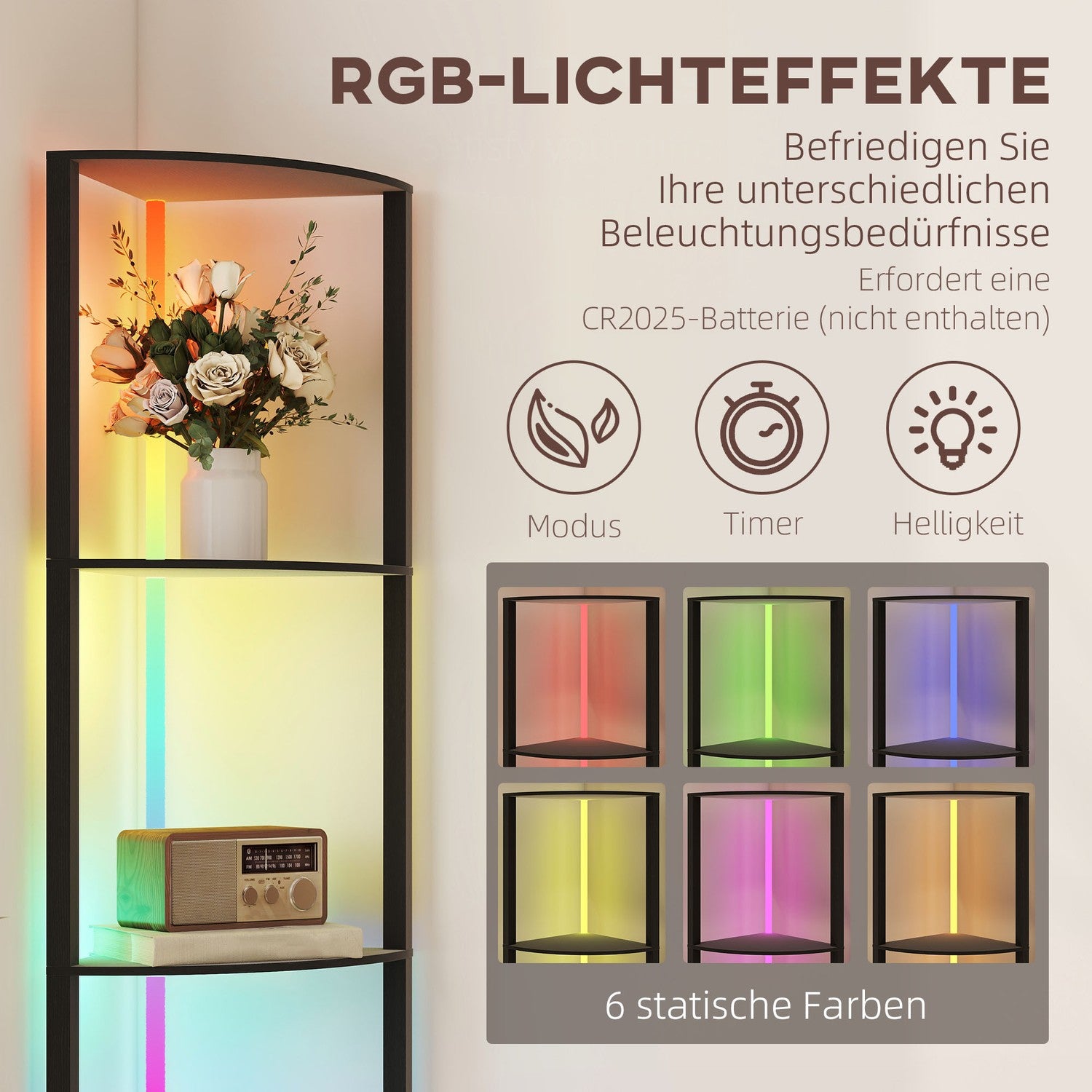LED-golvlampa med hyllor, RGB, fjärrkontroll