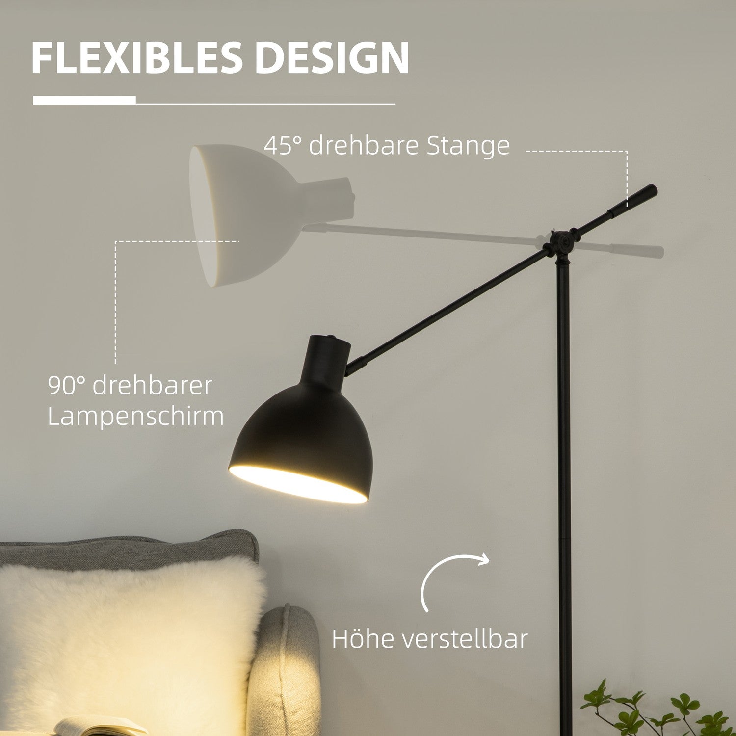 LED-golvlampa med justerbart stativ och dimbart ljus