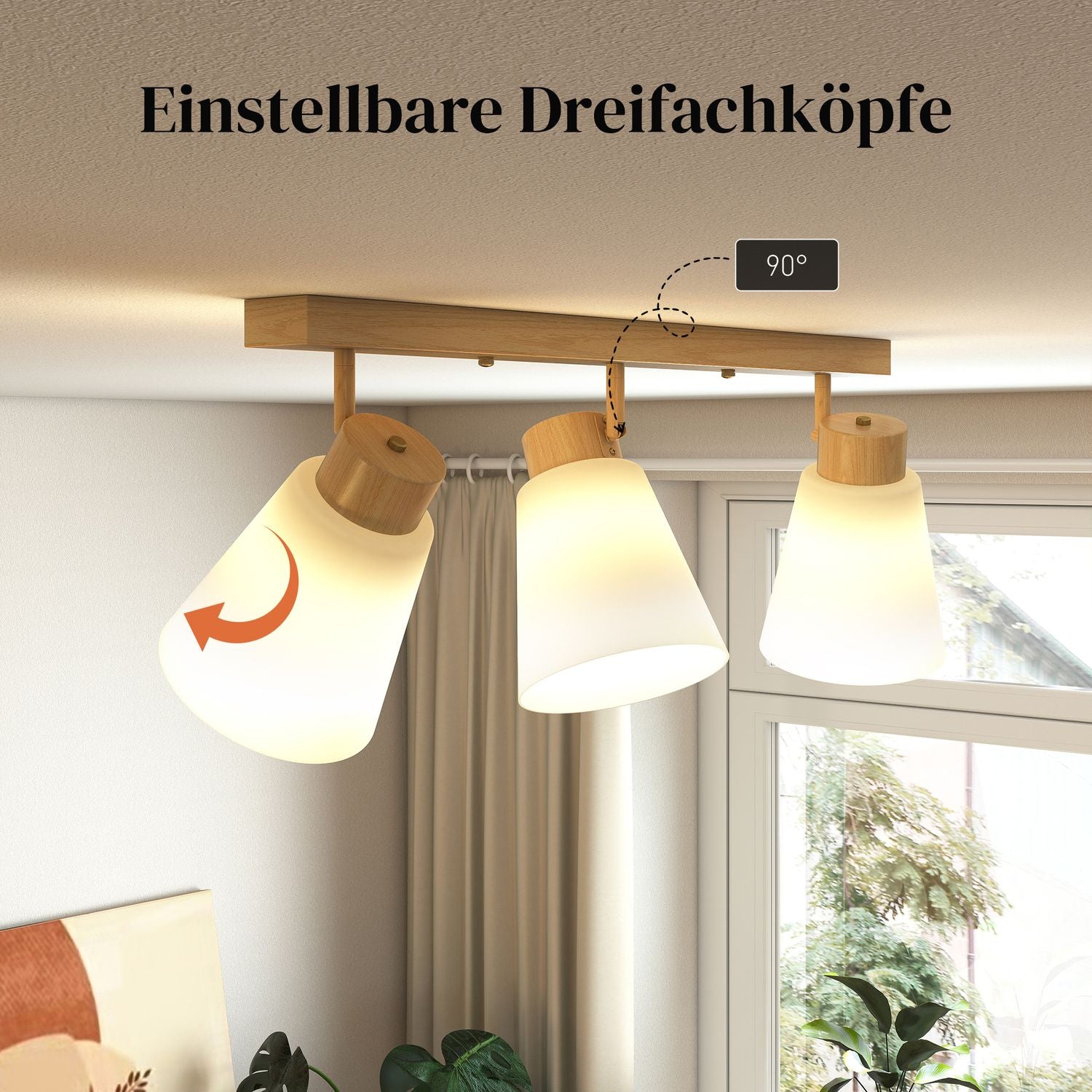 LED-taklampa, 40W, justerbara lamphuvuden, E27-sockel, träfinish