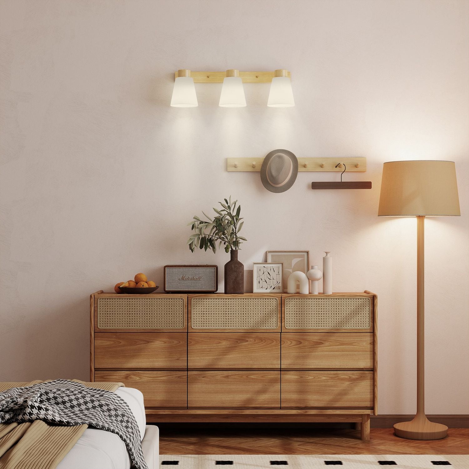LED-taklampa, 40W, justerbara lamphuvuden, E27-sockel, träfinish