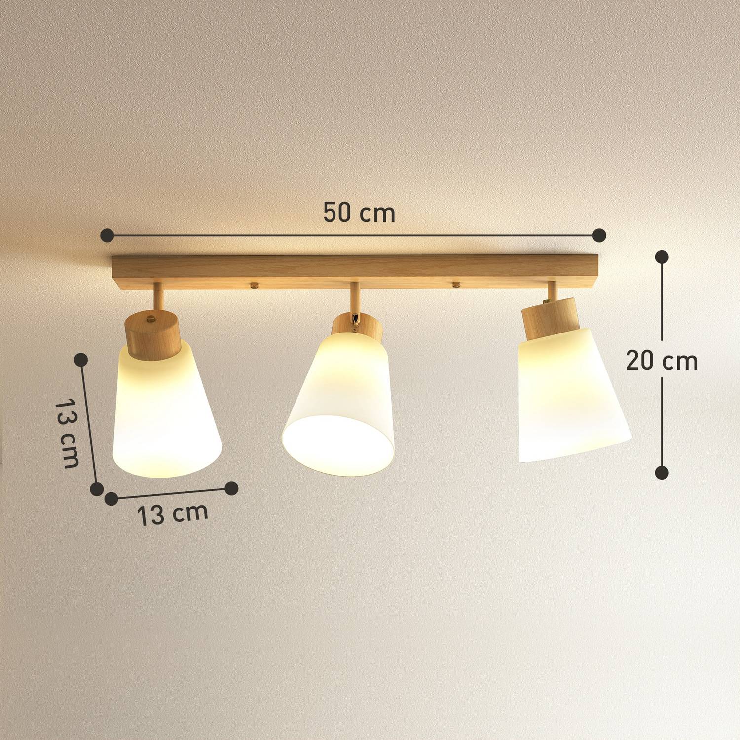 LED-taklampa, 40W, justerbara lamphuvuden, E27-sockel, träfinish