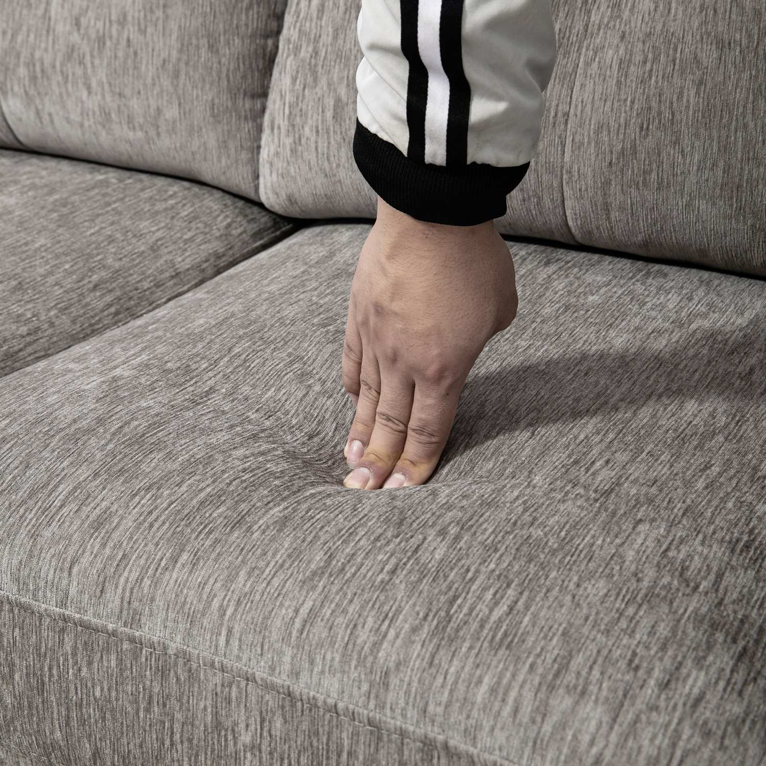 L-formad soffa, chenilletyg, brun, utrymmesbesparande design