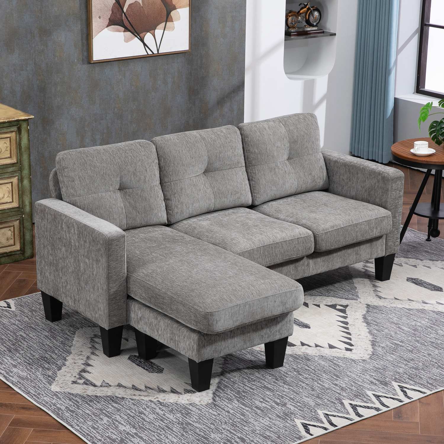 L-formad soffa, chenilletyg, brun, utrymmesbesparande design