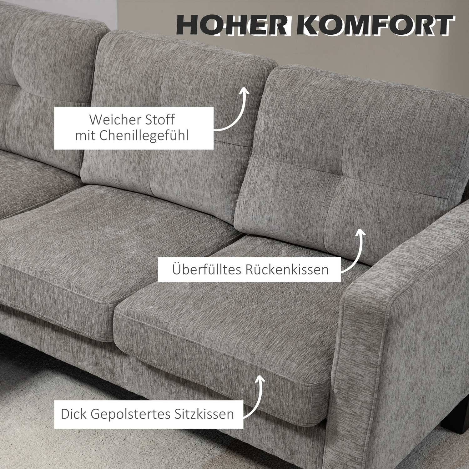 L-formad soffa, chenilletyg, brun, utrymmesbesparande design