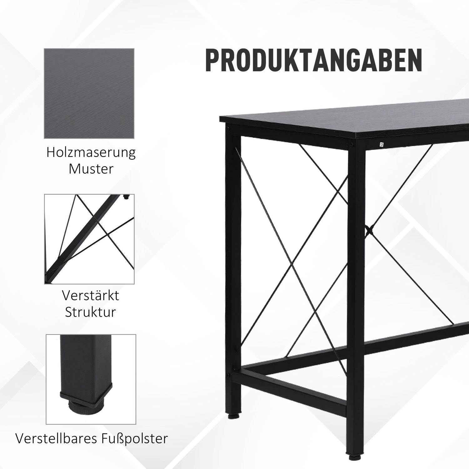 L-format hörnskrivbord, svart MDF, 150x150x76 cm