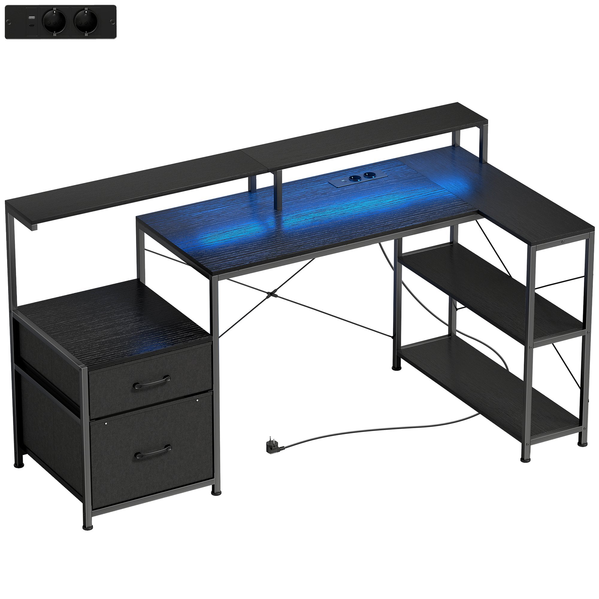 L-format spelbord med LED, eluttag och stativ för dubbla skärmar