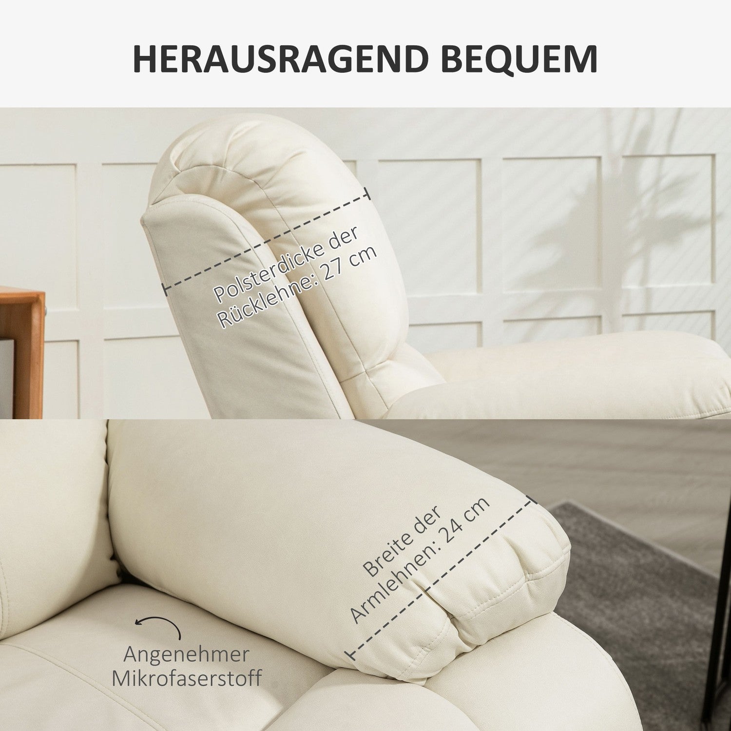 Liggstol med fotstöd & vridbar, krämklädsel