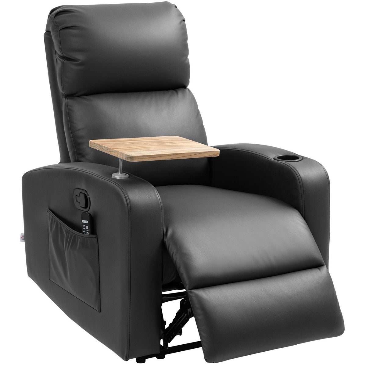 Transat avec massage, télécommande et porte-gobelet - noir
