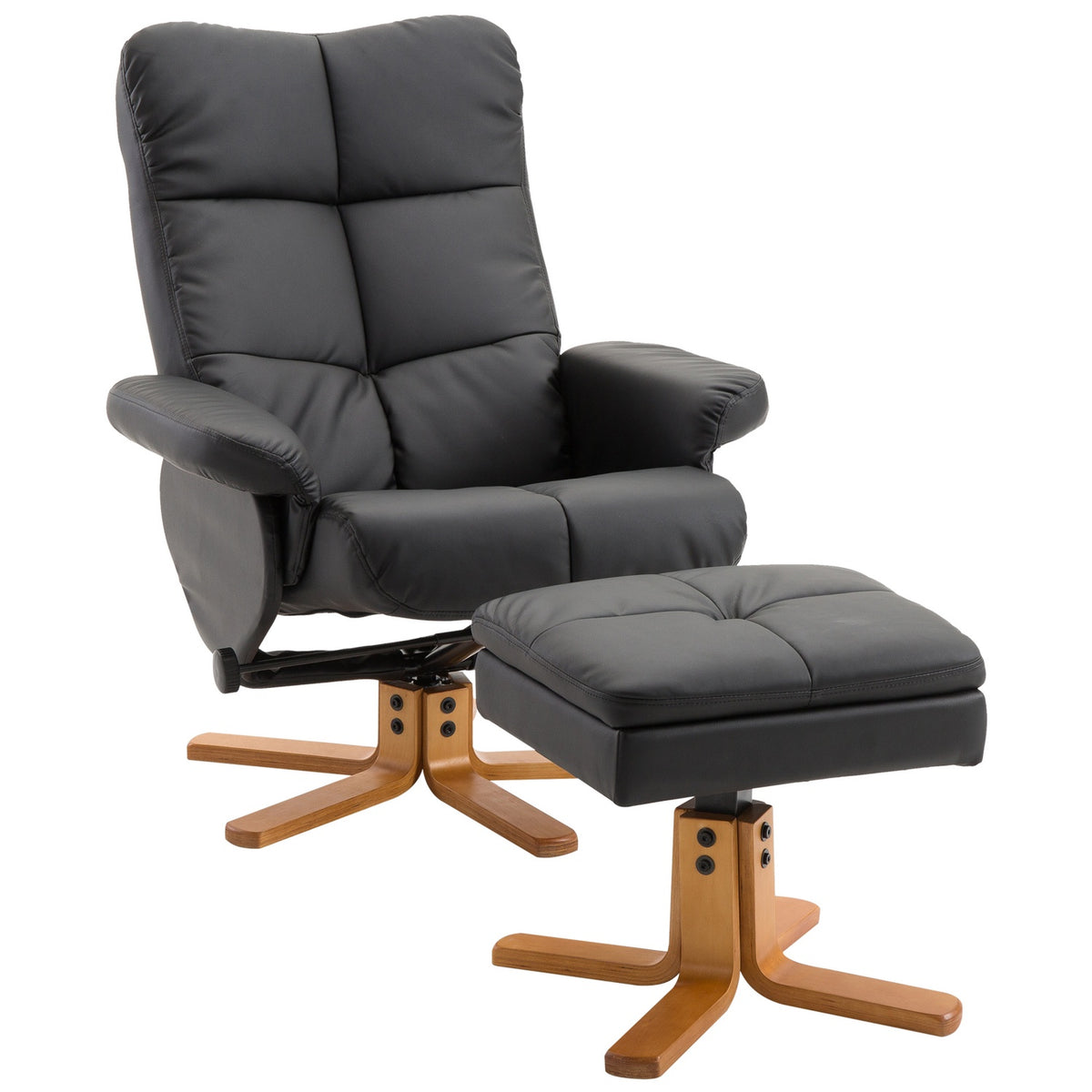 Transat avec pouf, pivotant 360°, cuir PU noir