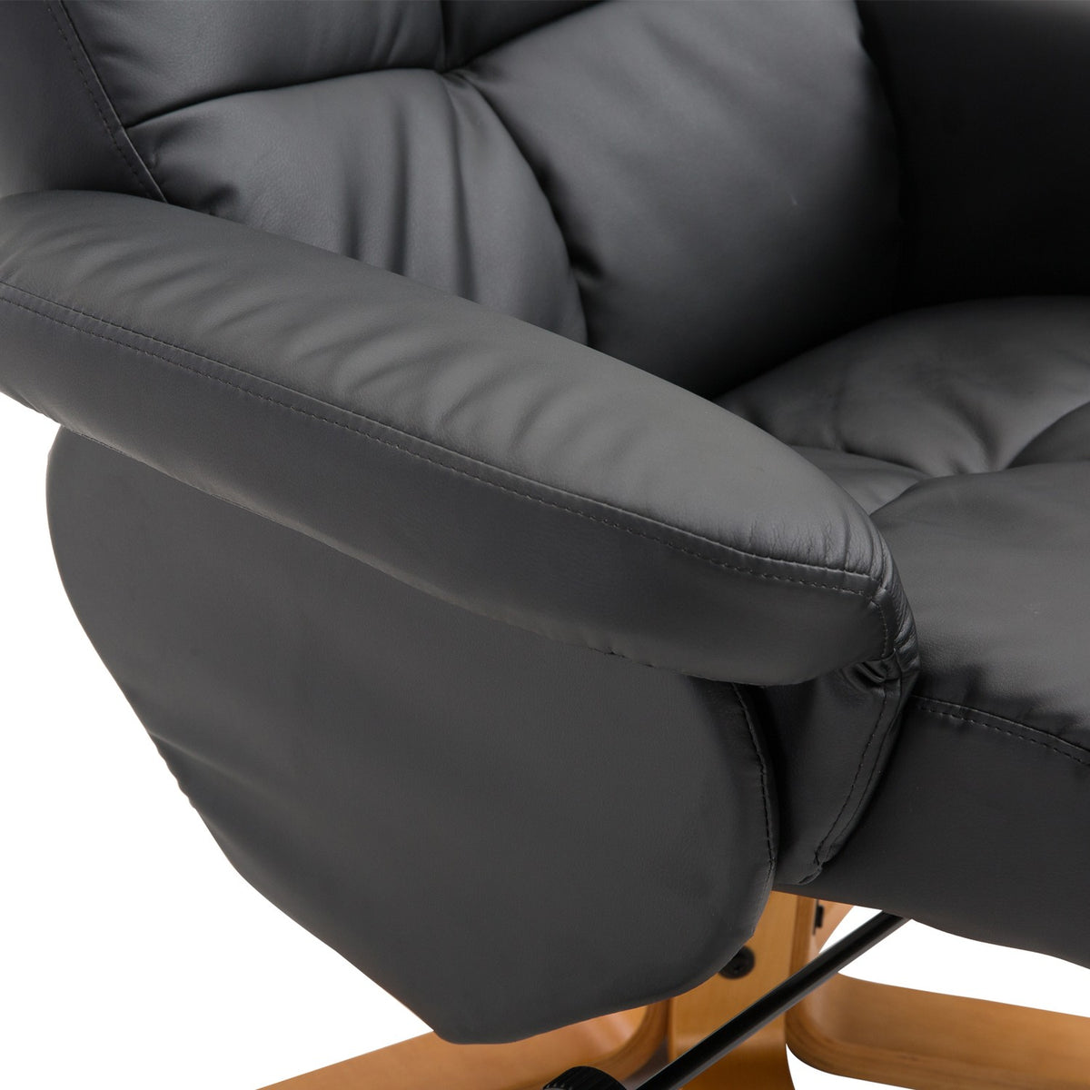 Sdraio con pouf, girevole 360°, similpelle PU nera