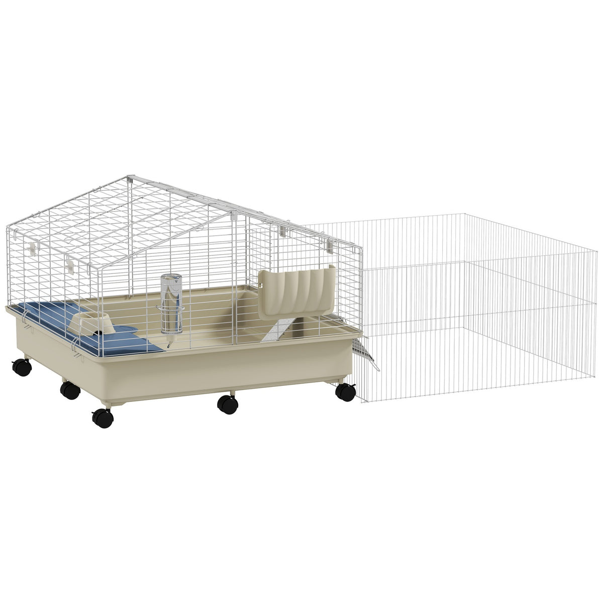 Piccola gabbia per animali con recinto, ruote e accessori