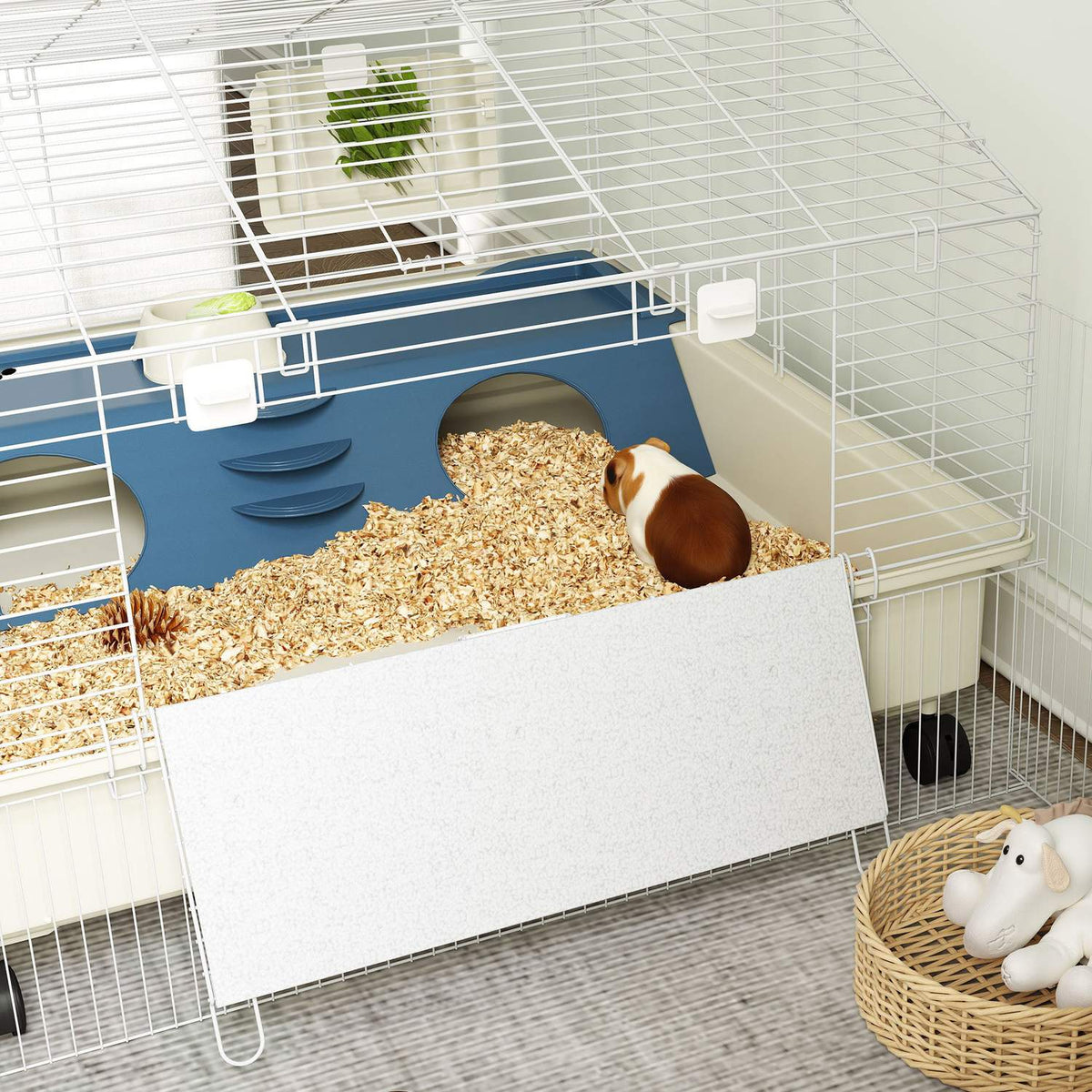 Petite cage pour animaux avec parc, roulettes et accessoires