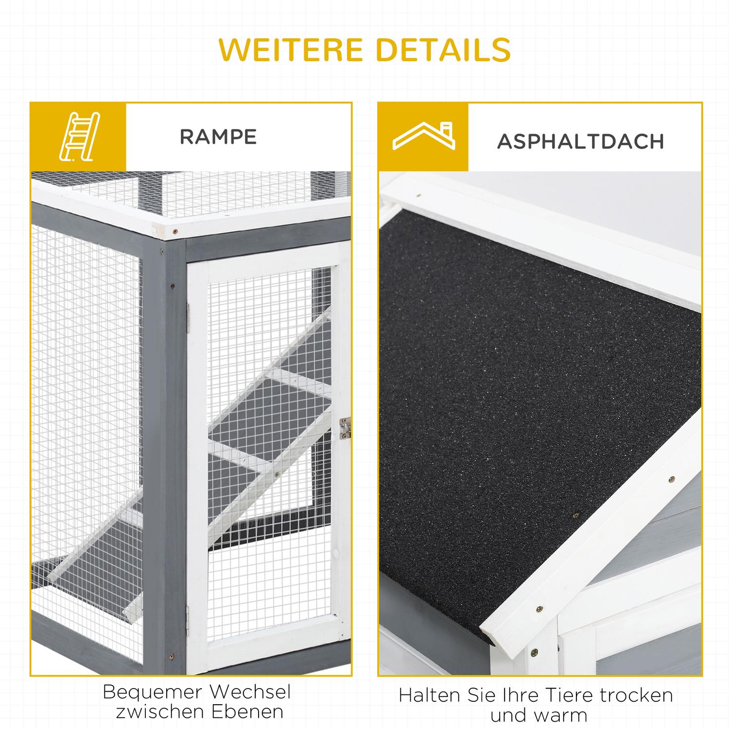 Liten djurhydda med avtagbar bricka och ramp, 122x62x92cm