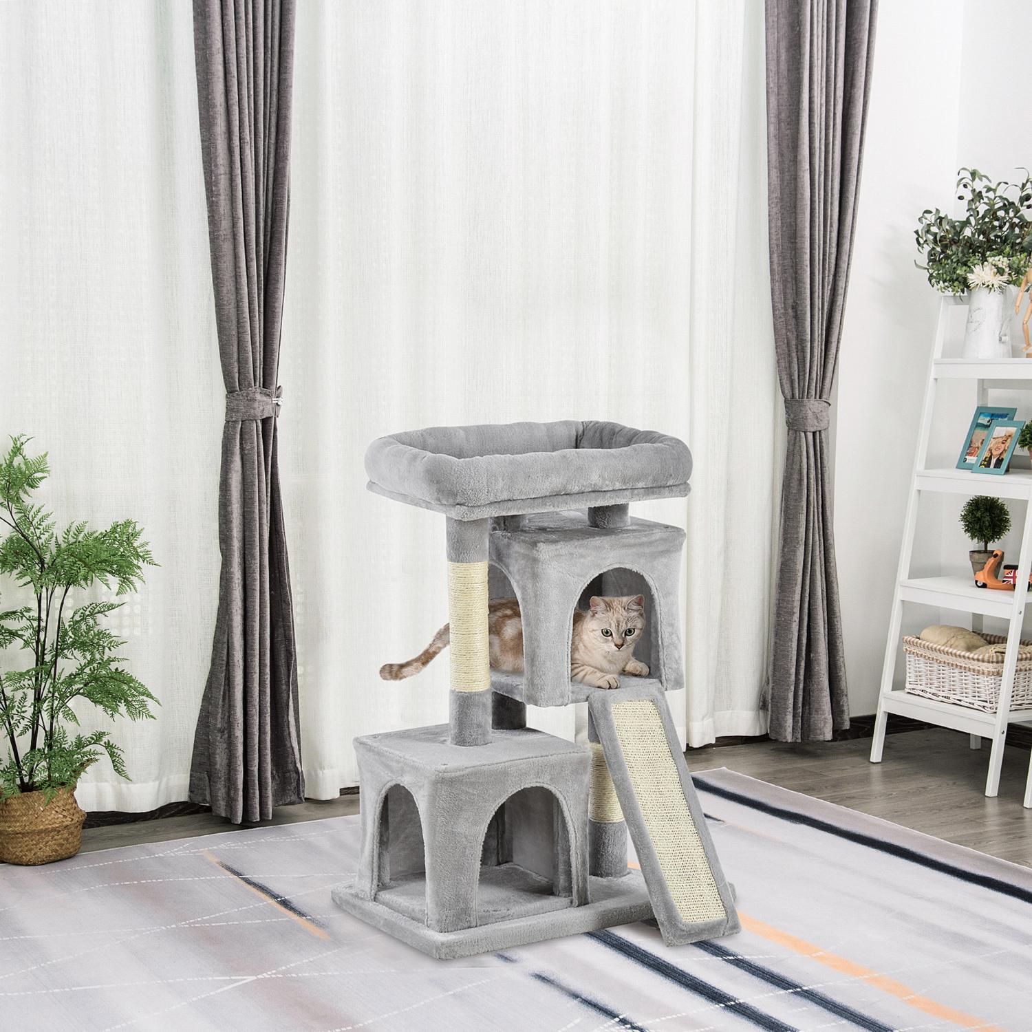 Ljusgrå kattträd med sisalstolpar, 59x39x83 cm