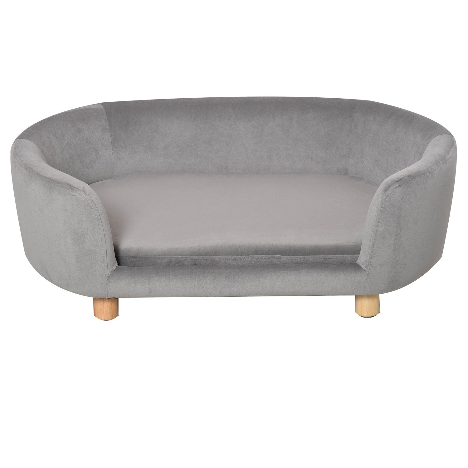 Ljusgrå sammetsbäddsoffa för husdjur, skumkudde, 86x55x33 cm