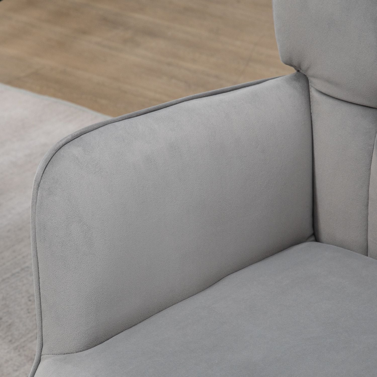 Lounge Wingback stol och pall, sammetslook, ljusgrå