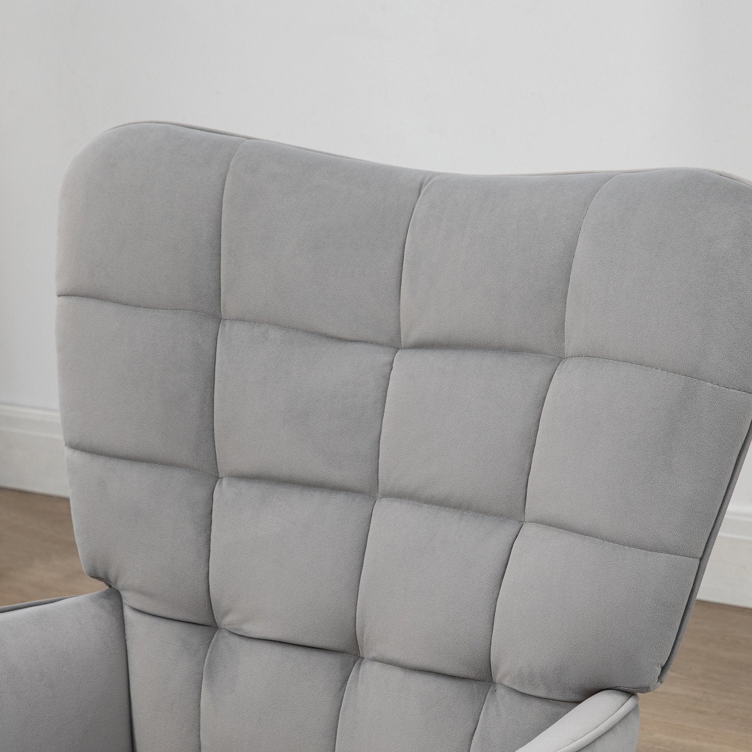 Lounge Wingback stol och pall, sammetslook, ljusgrå