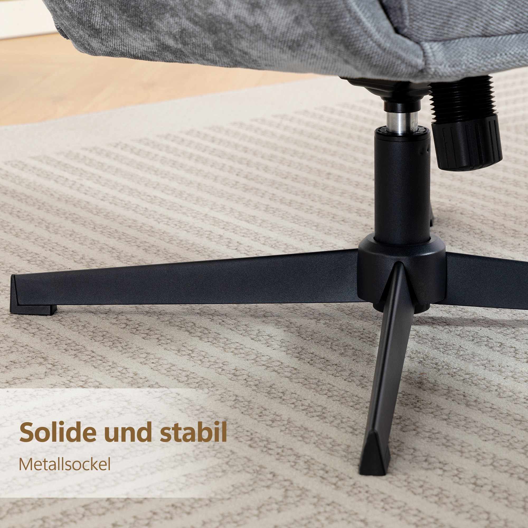 Loungefåtölj med fotpall, hög rygg, metallbas, grå
