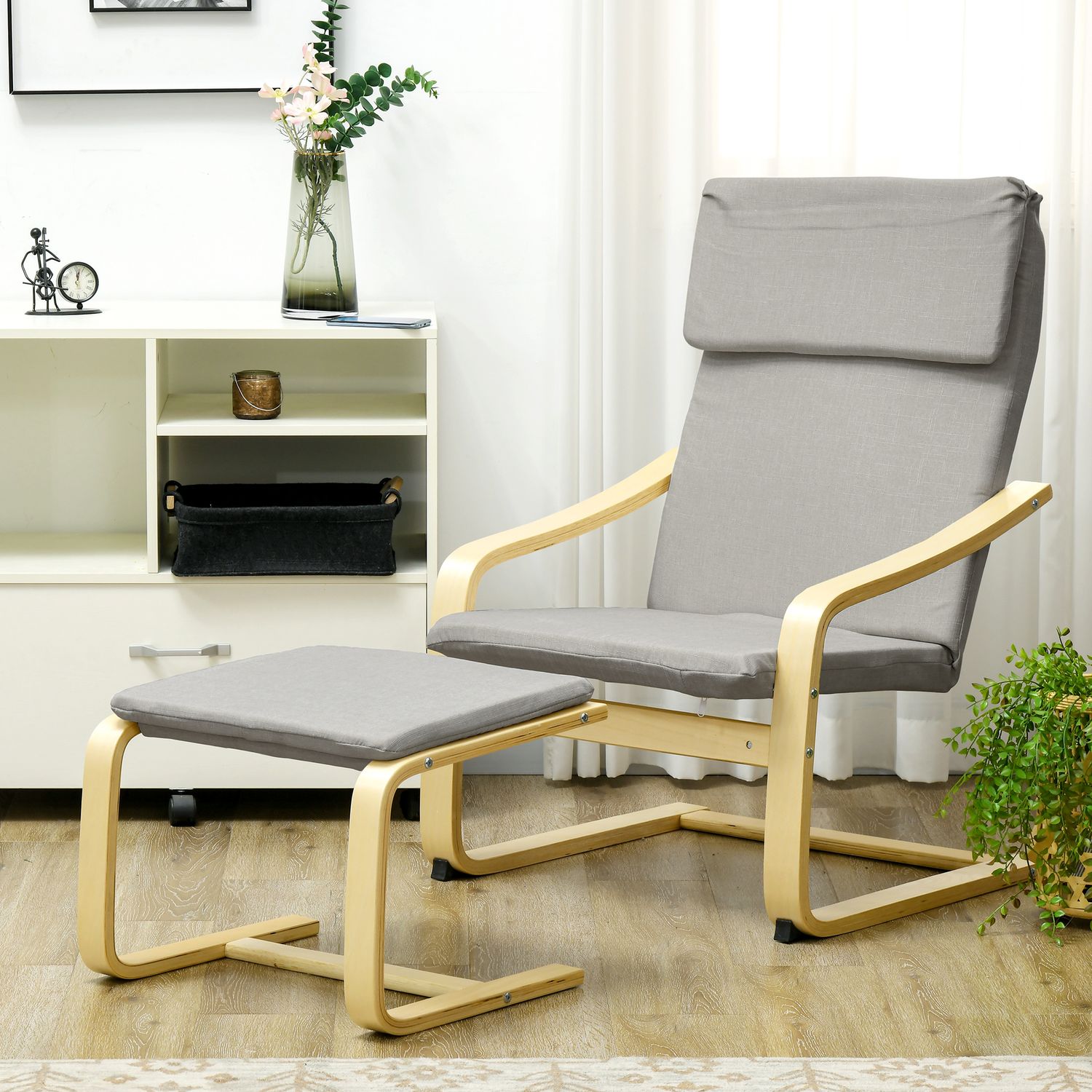 Loungestolar Set med pall - Linneöverdrag, ljusgrå