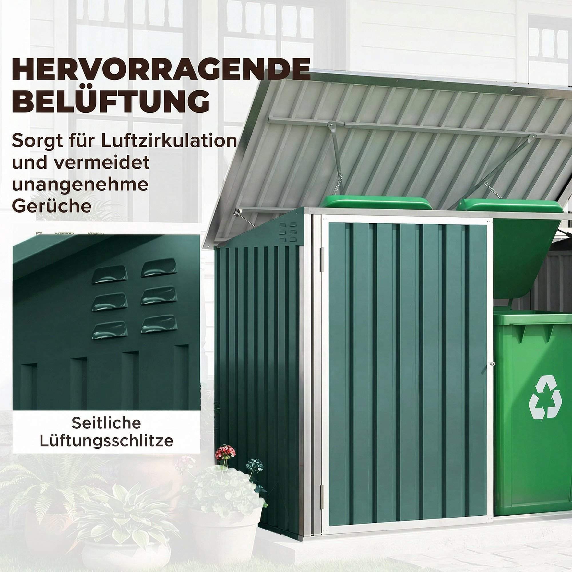 Låsbar stålbehållare för 2 behållare med dubbeldörrar